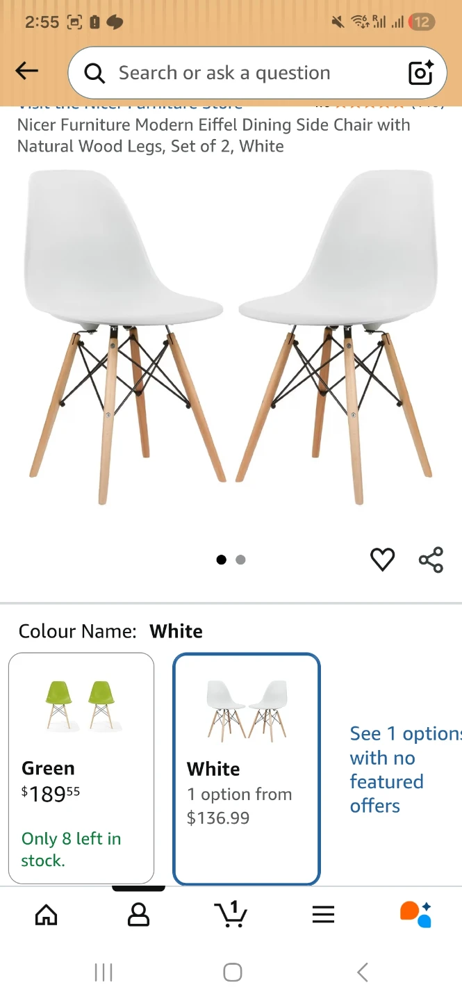 Nicer Furniture Eiffel Dining Chairs - Set of 2, White - photo 2