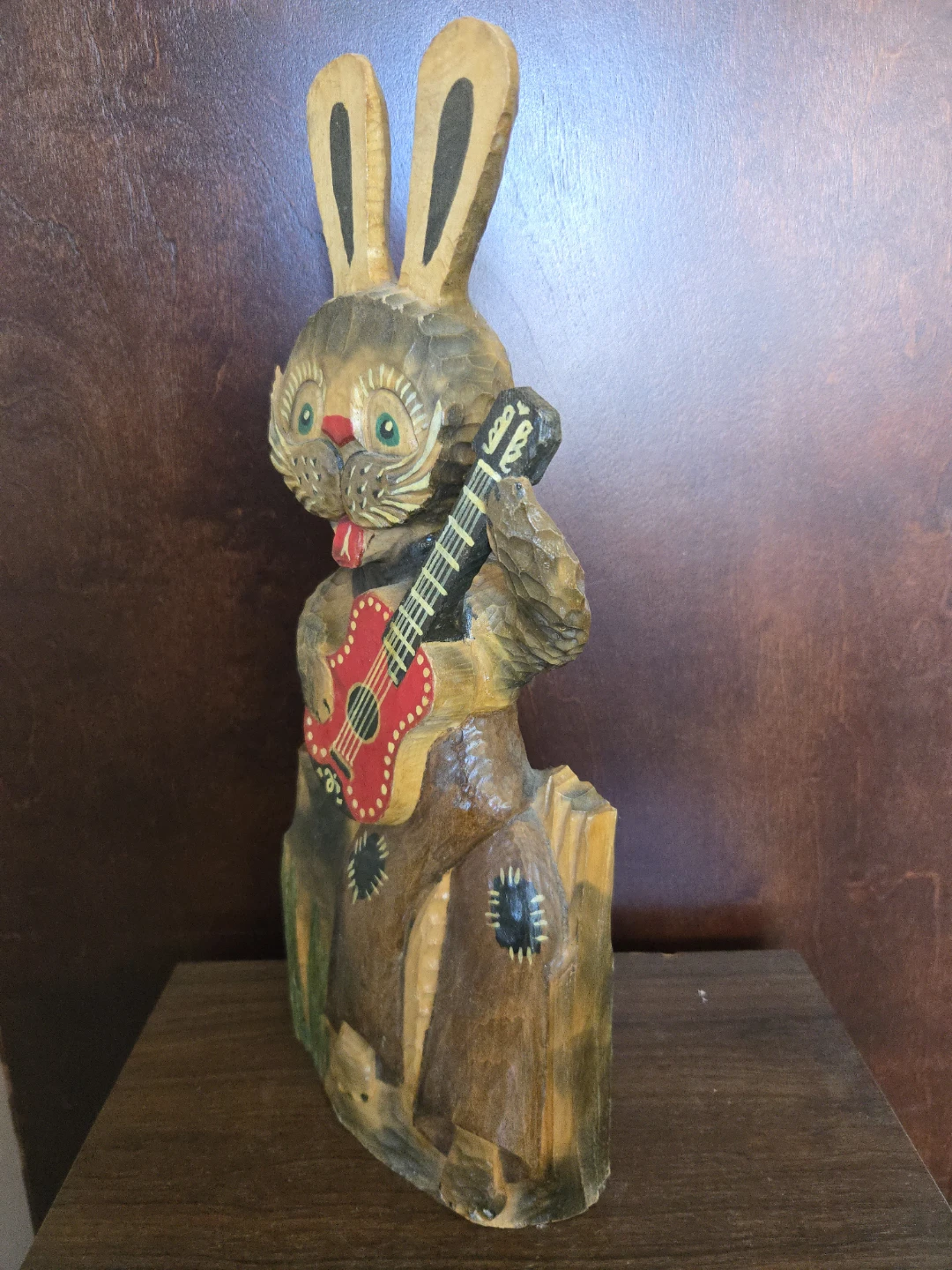 Hand-carved Wooden Bunny Musician Figurine - photo 3