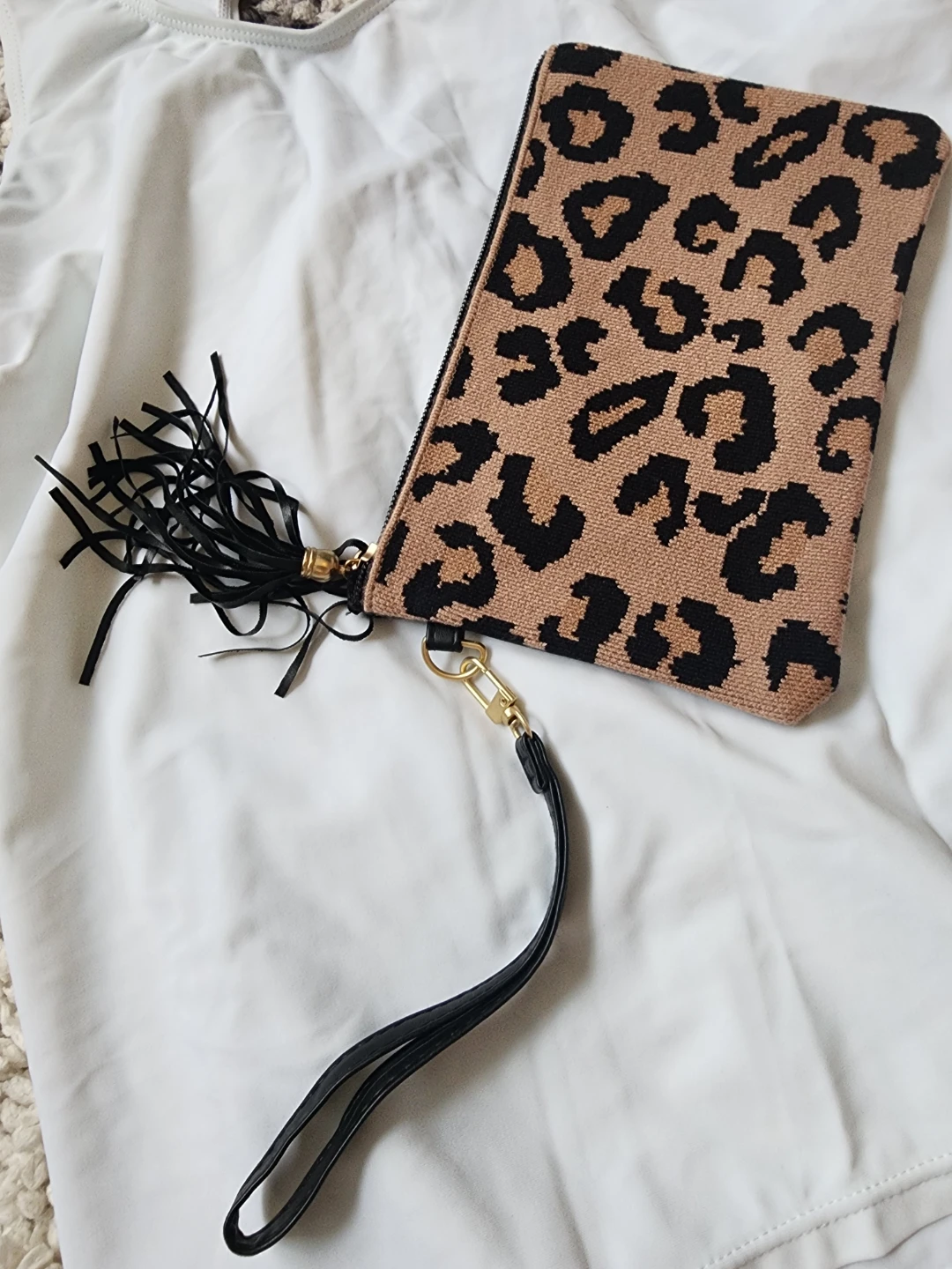 Leopard Print Clutch with Tassel Detail