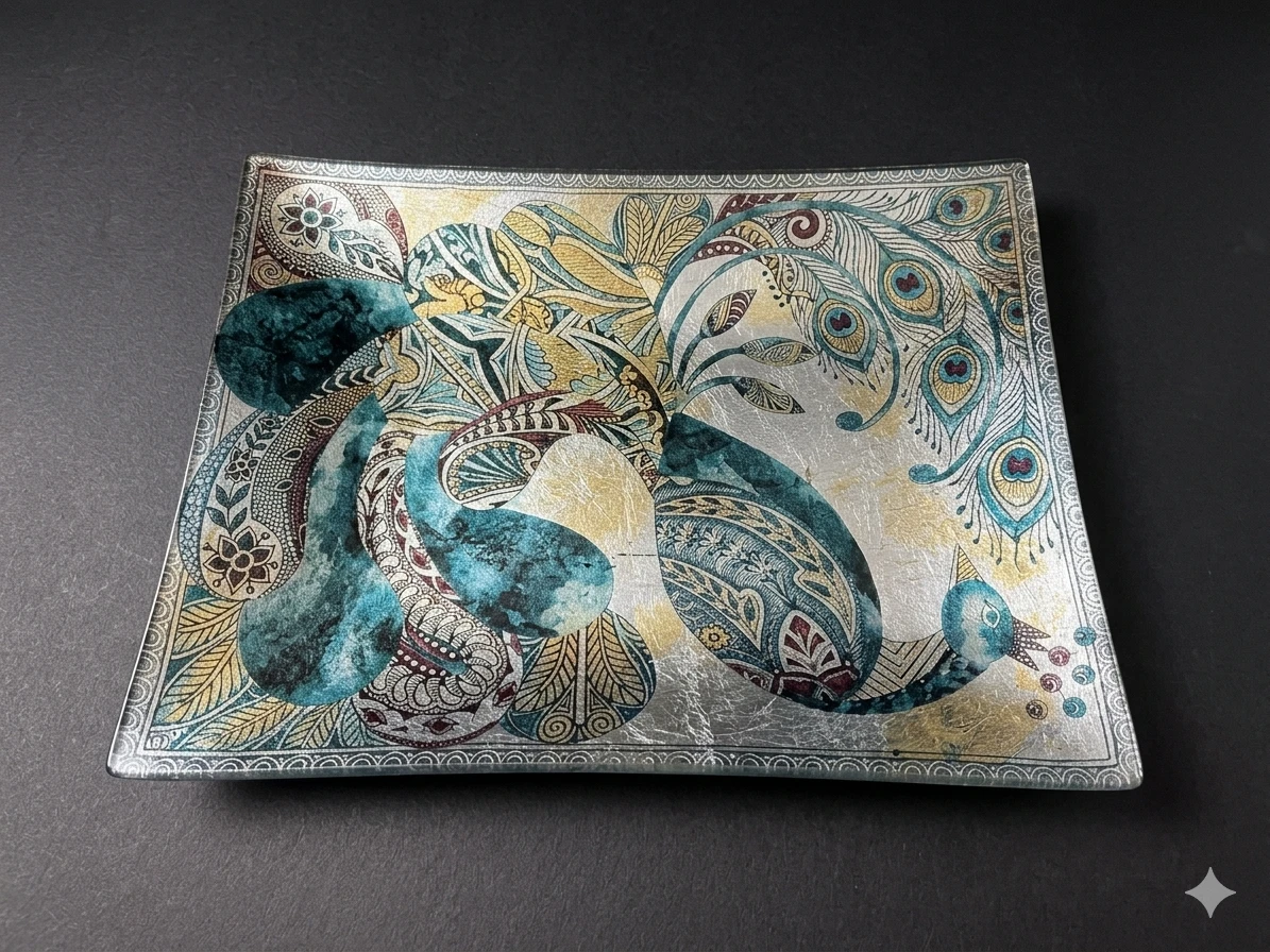 Pier 1 Imports Art Deco Peacock Glass Platter