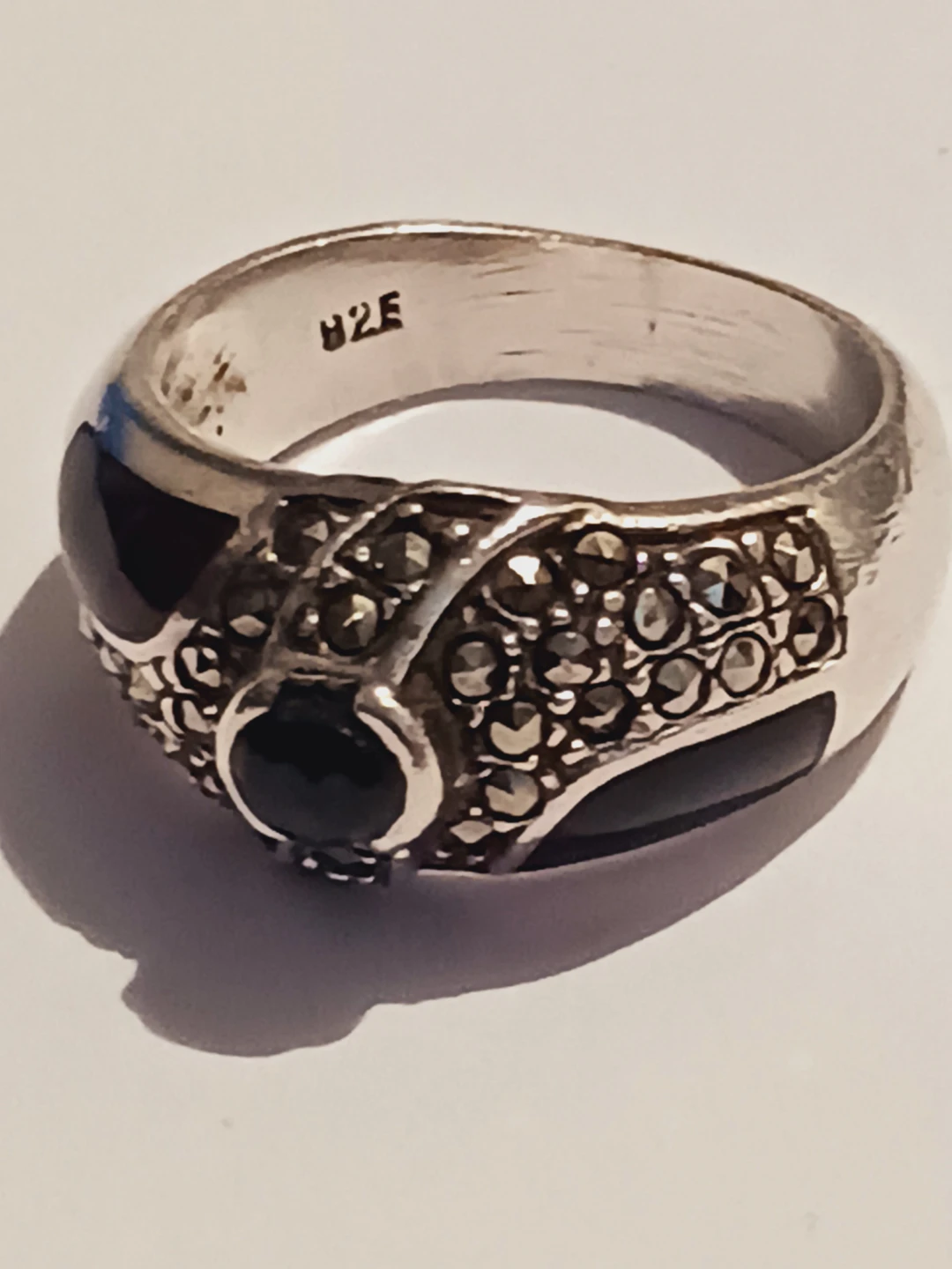 Sterling Silver 925 Marcasite Black Onyx Ring.7.