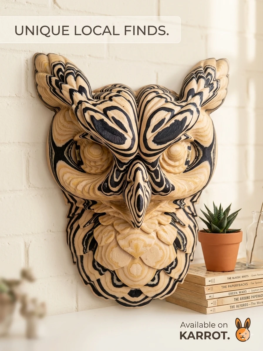 ​🎨 One-of-a-One Topographic Owl Wall Art - Made in Gastown