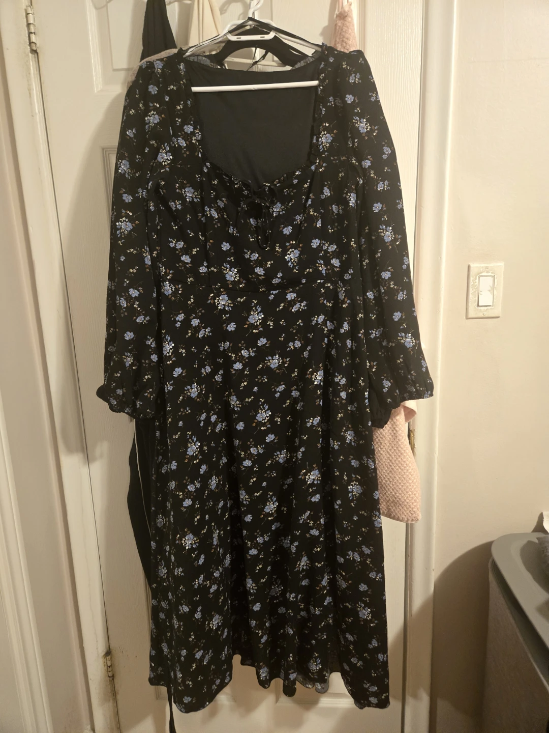 Black Floral Print Long Sleeve Midi Dress - photo 2
