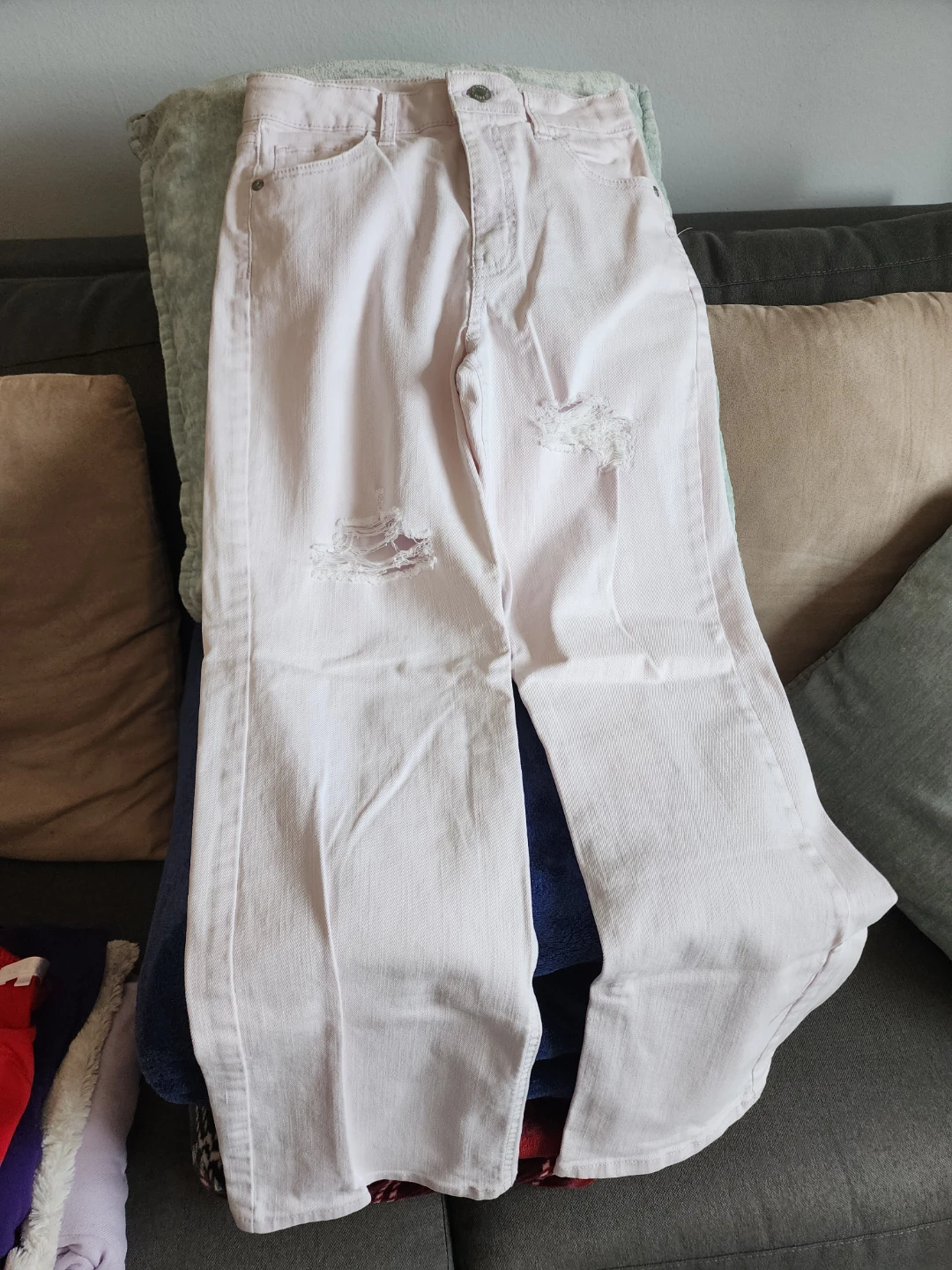Light Pink Distressed Jeans - Size 14