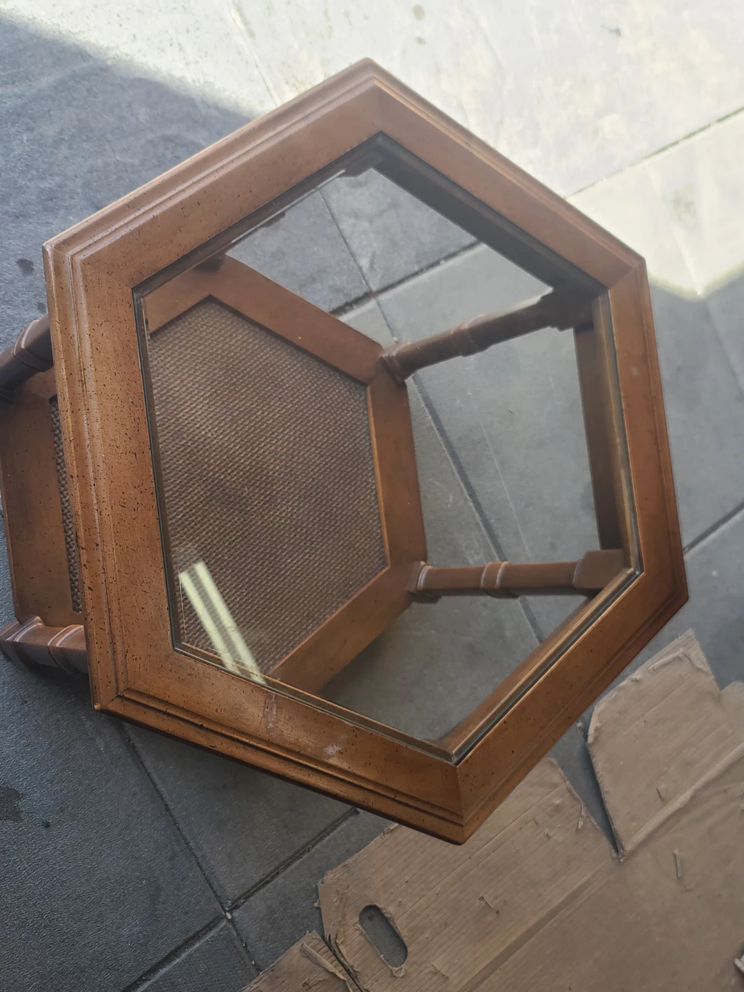 Hexagonal Wood Side Table with Glass Top - photo 3