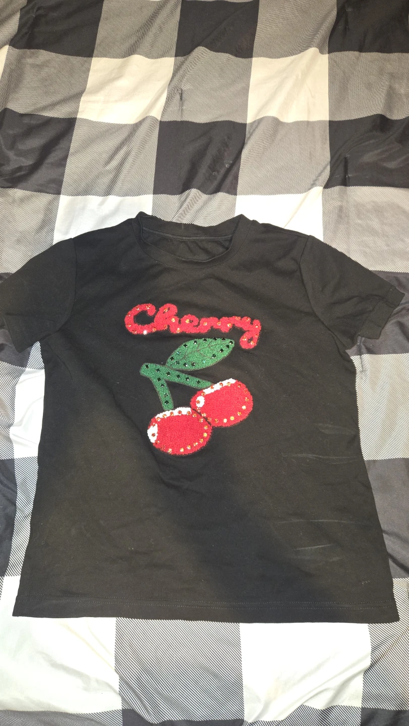 Black t-shirt with cherry graphic
