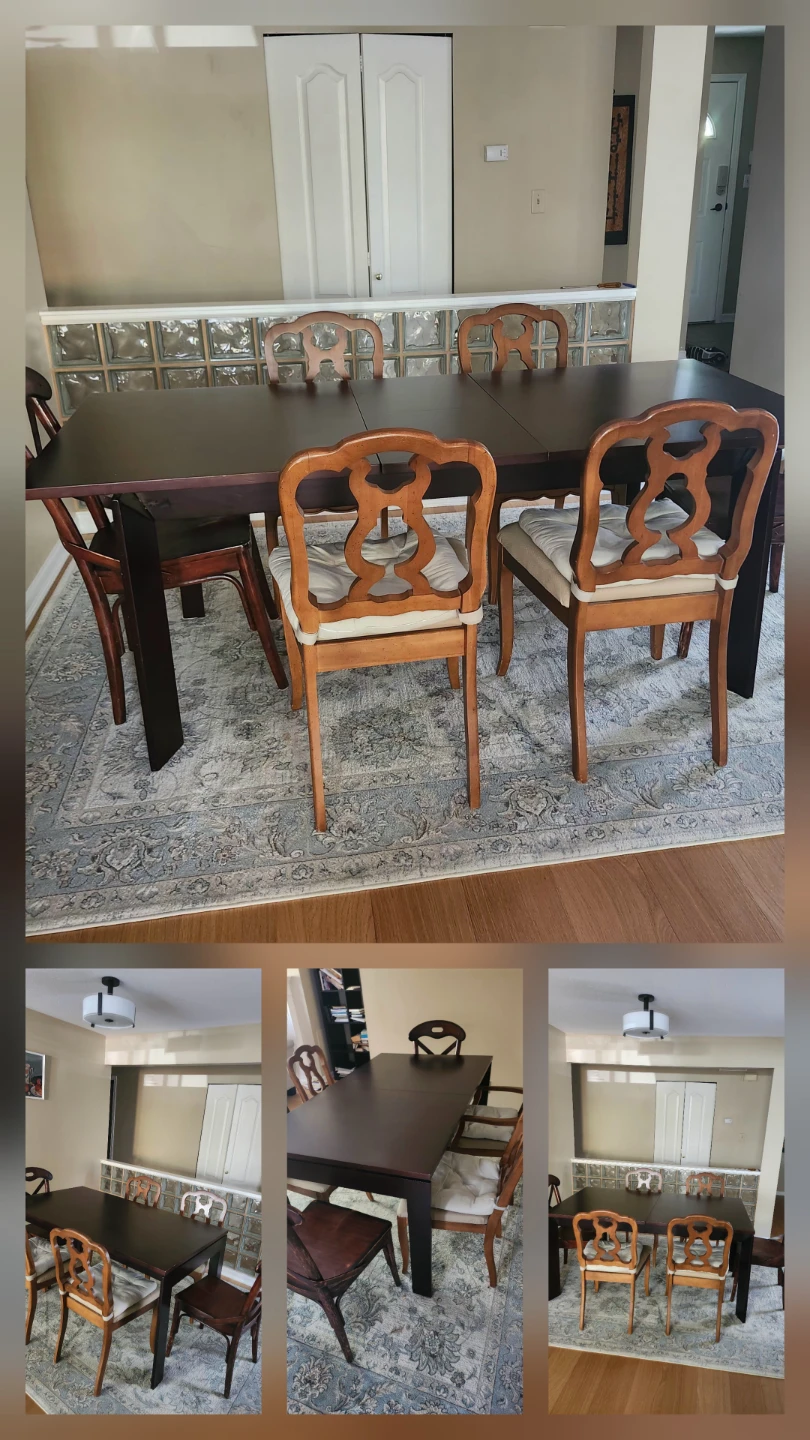 Extended dining table. 4antique 4chairs,2 chairsr