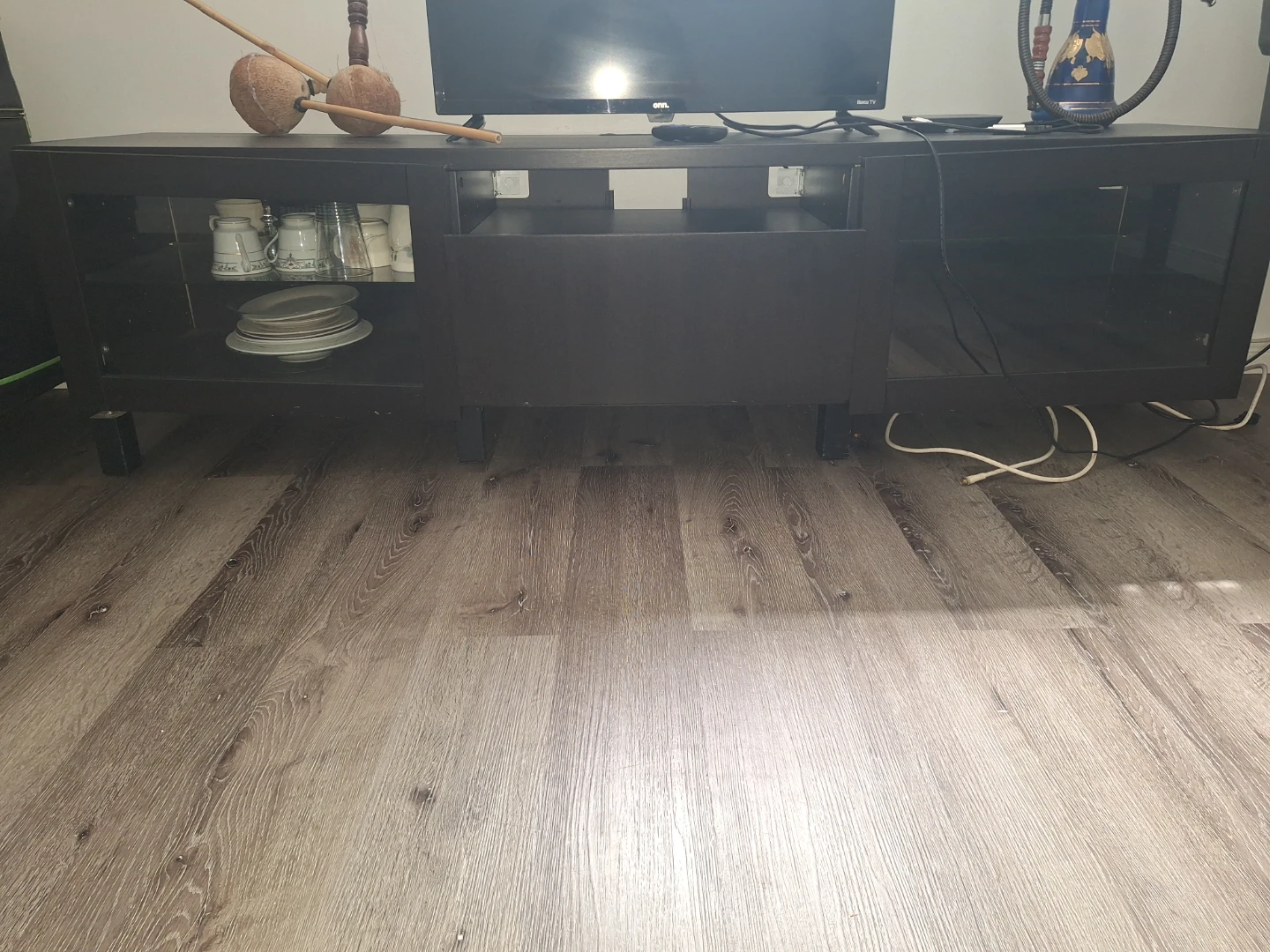 Black TV Stand with Glass Doors - photo 2