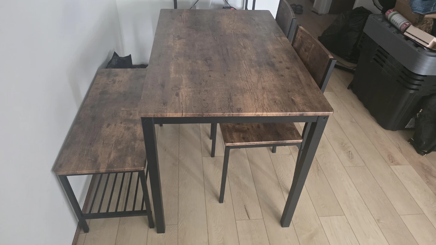 Wood Dining Table Set with Bench and Chairs