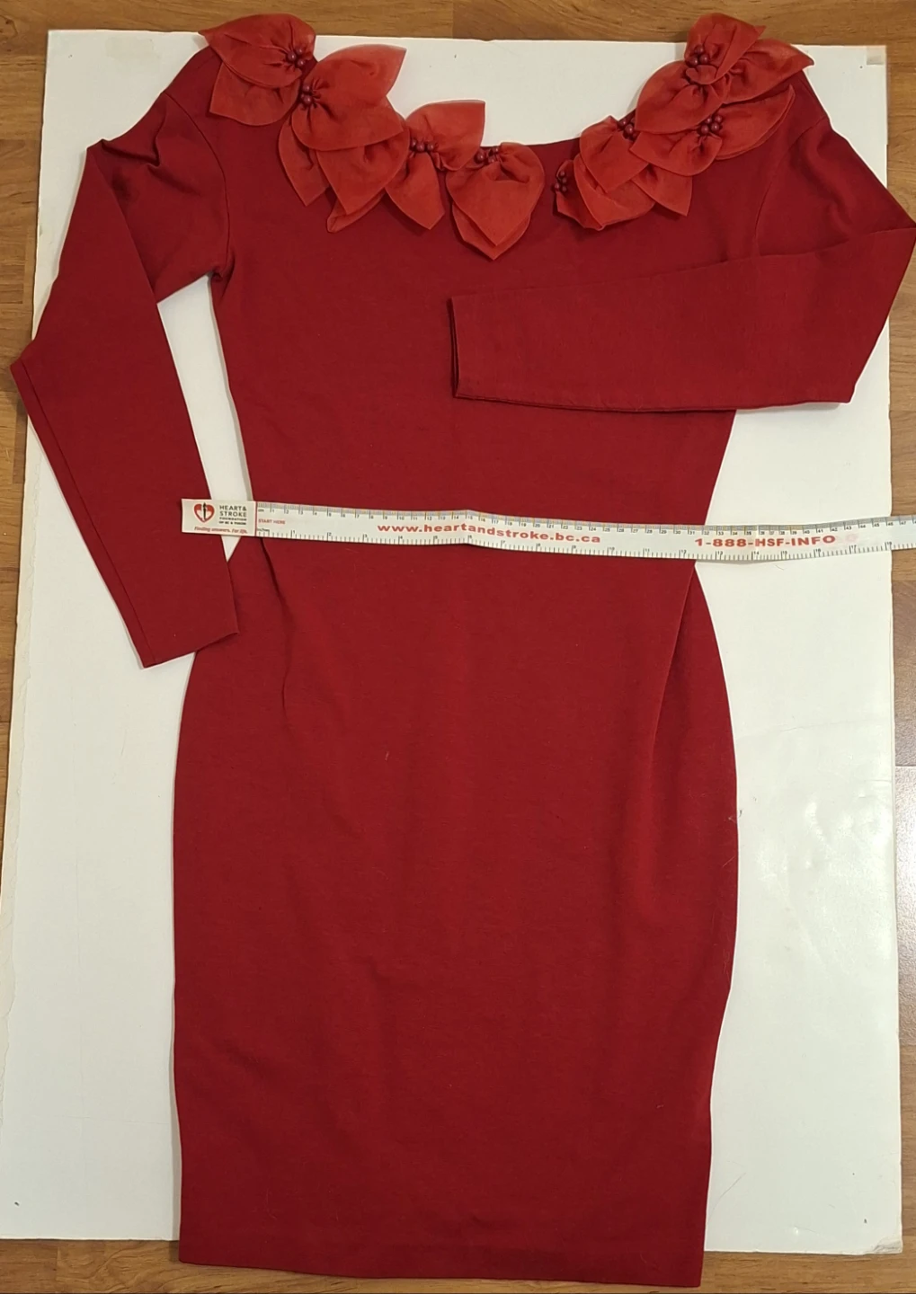Petite Red Long Sleeve Dress with Floral Neckline - photo 2