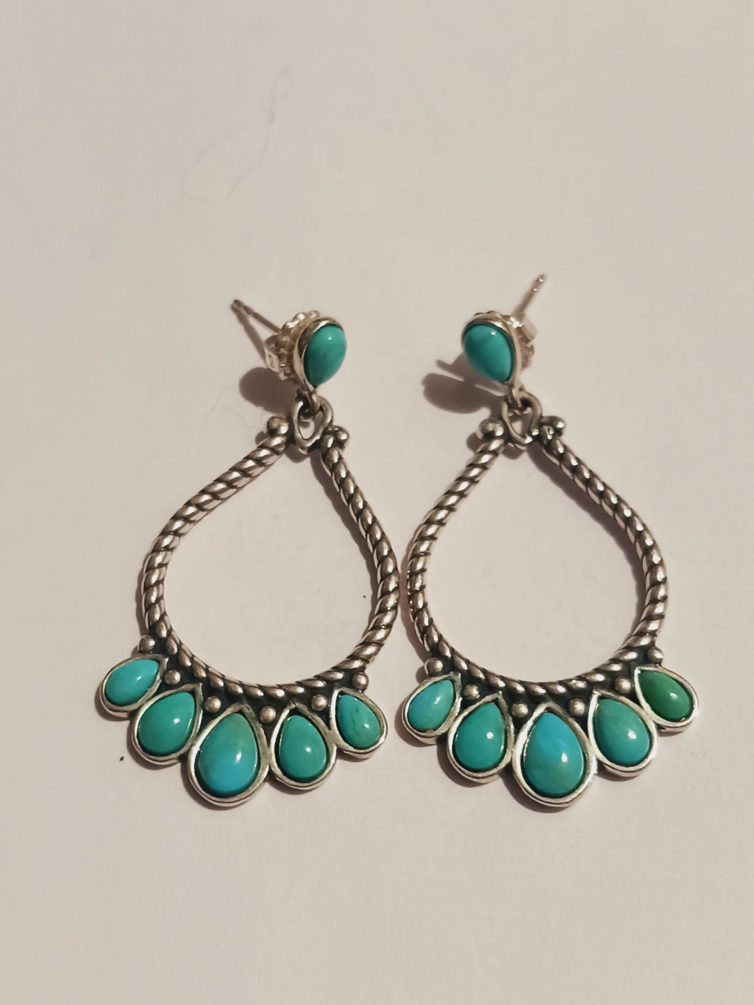 CAROLYN POLLACK Signed Sterling Silver Turquoise Dangle Earrings