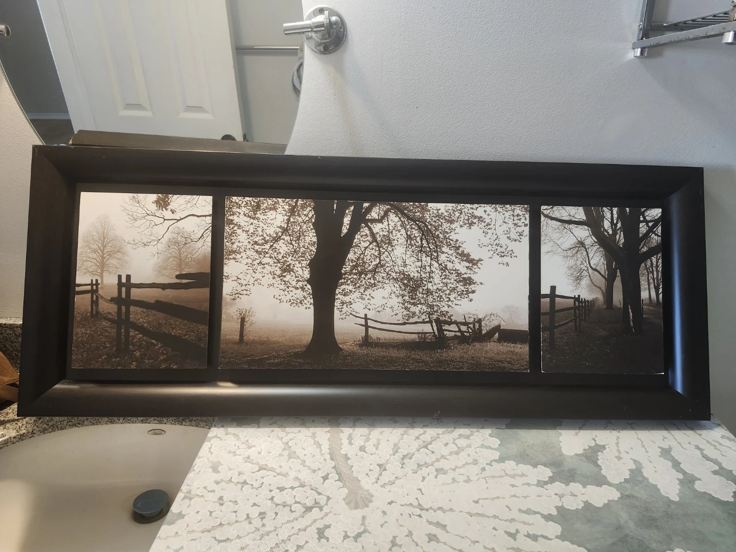 Framed Triptych Wall Art - Misty Landscape