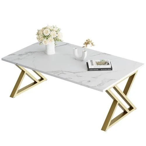 Marble Top Coffee Table with Gold Base