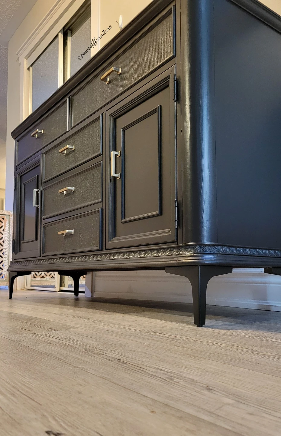 Refinished Black  Sideboard with Champagne Gold Hardware