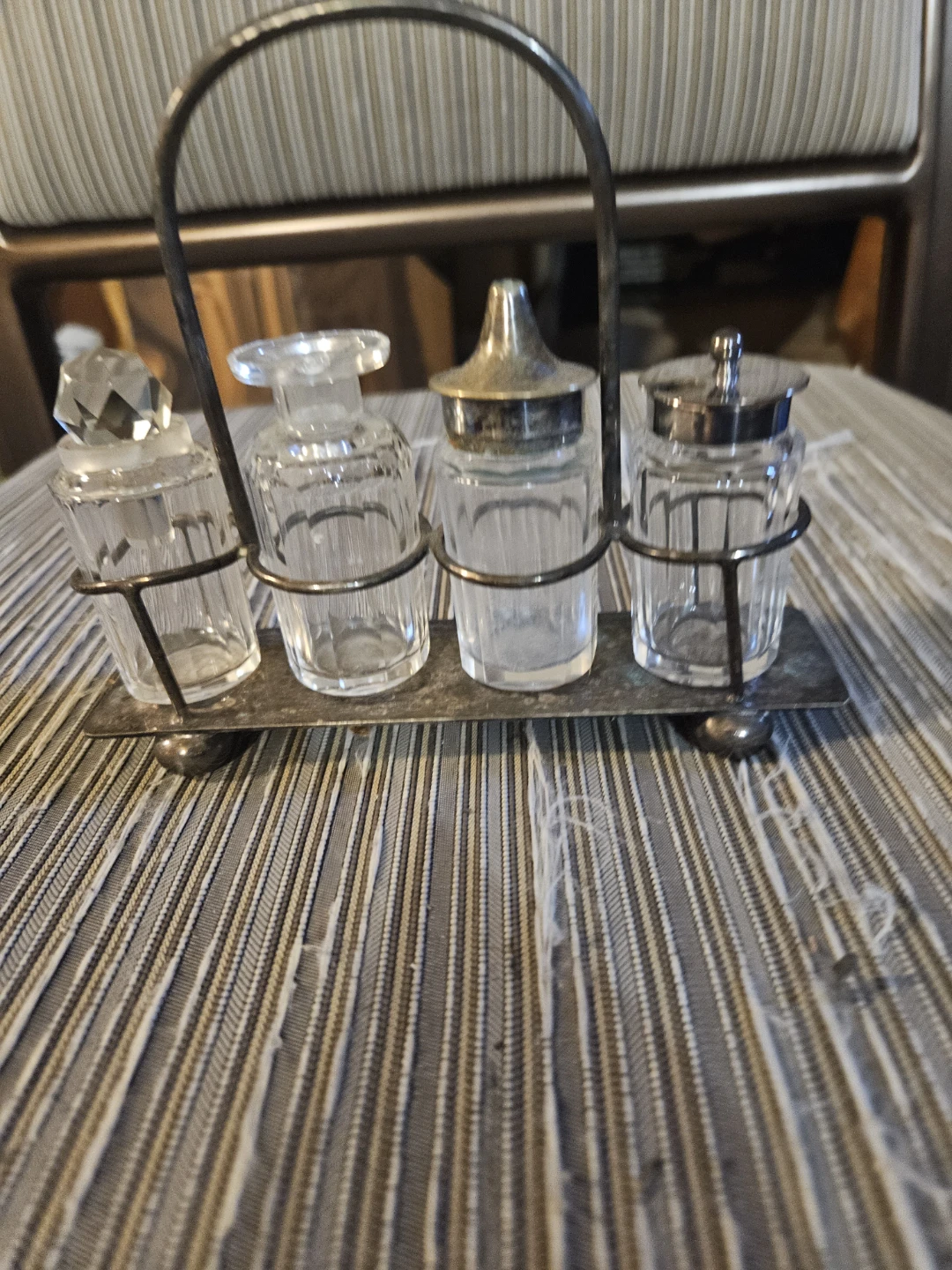 Vintage Glass Condiment Set with Caddy - photo 2