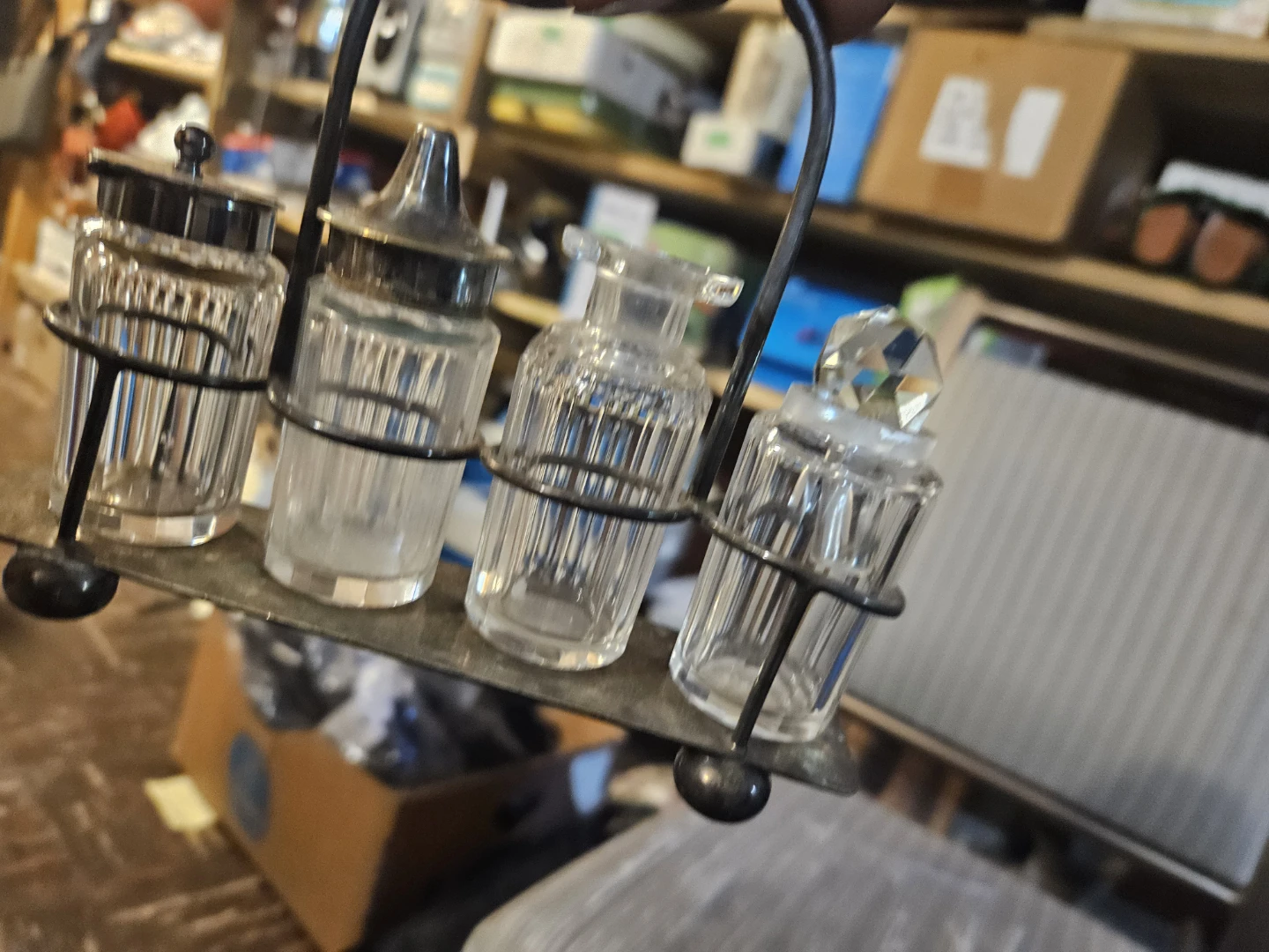Vintage Glass Condiment Set with Caddy - photo 4