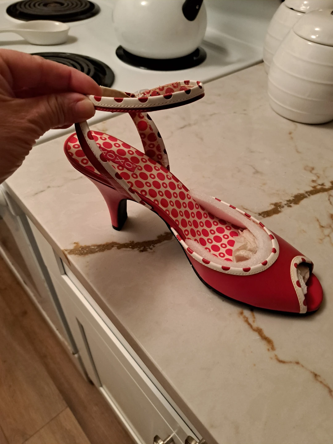 XOXO Red Polka Dot Peep-Toe Heels Size 10
