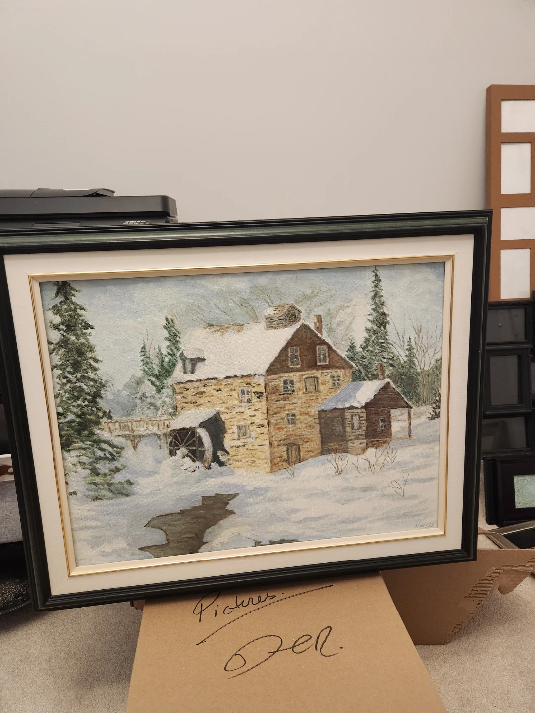 Framed Winter Landscape Painting