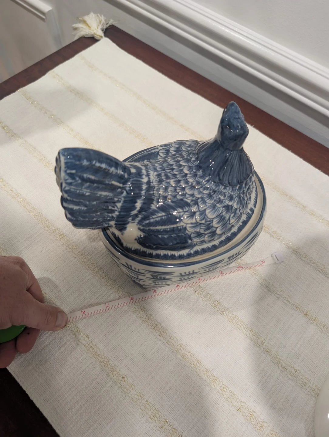 Blue and White Ceramic Hen on Basket Dish - photo 4