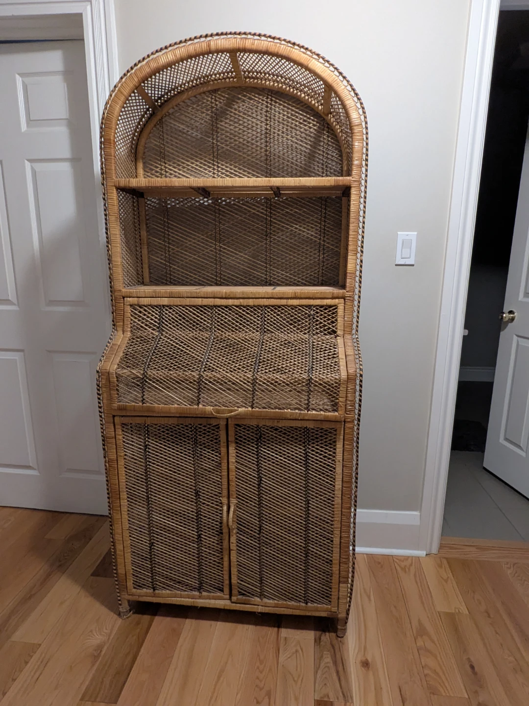 Vintage Rattan Arched Cabinet Shelf — 6ft+ Statement Piece