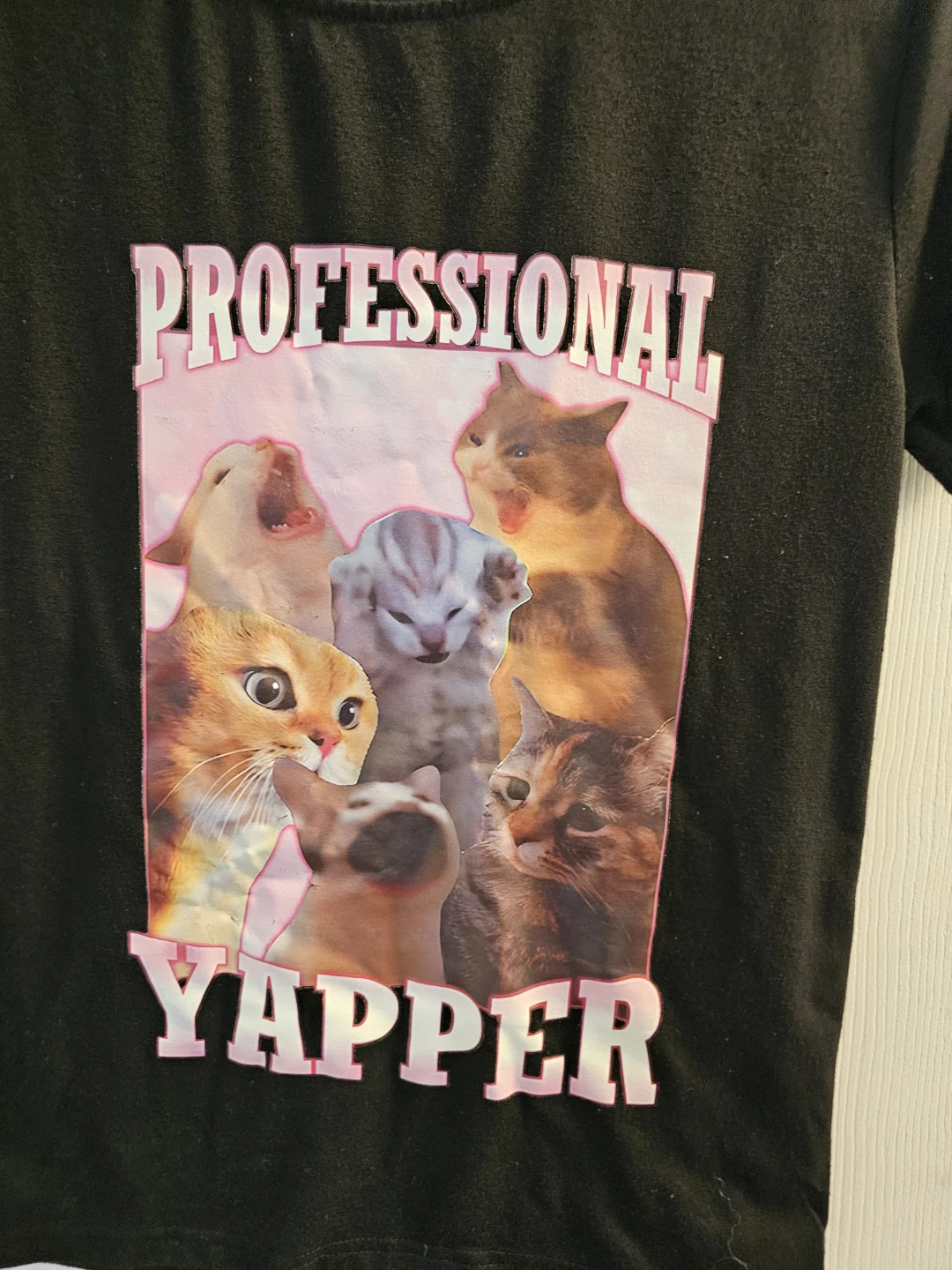 Black T-shirt with "Professional Yapper" cat graphic - photo 3