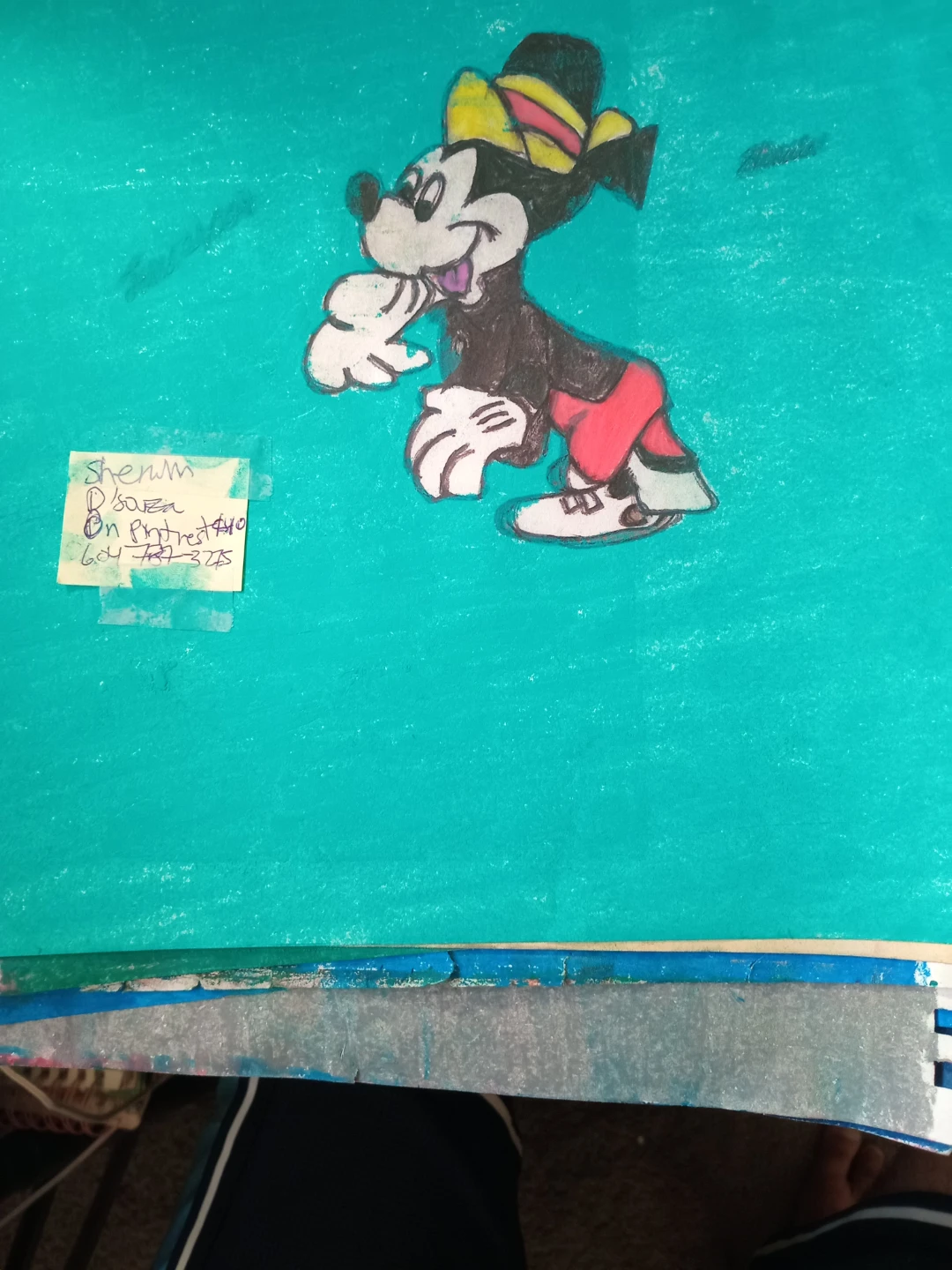 TEAL BACKGROUND MICKEY DRAWING BY CUSTOM ARTIST SHERWIN - photo 2
