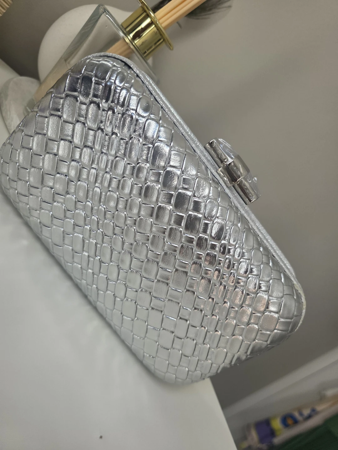 Silver Clutch Purse with Chain