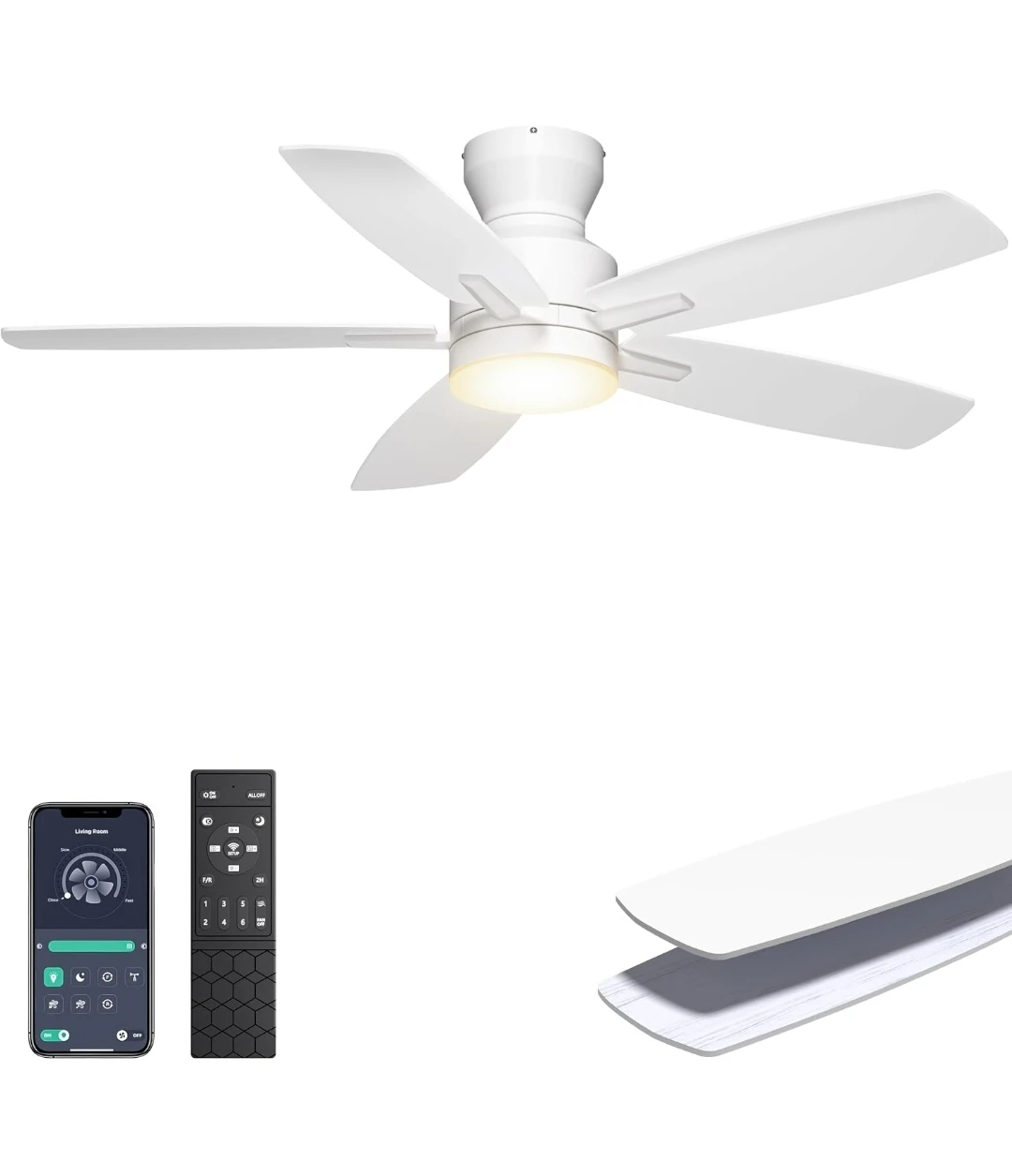 Ohniyou White 42" Ceiling Fan with Light