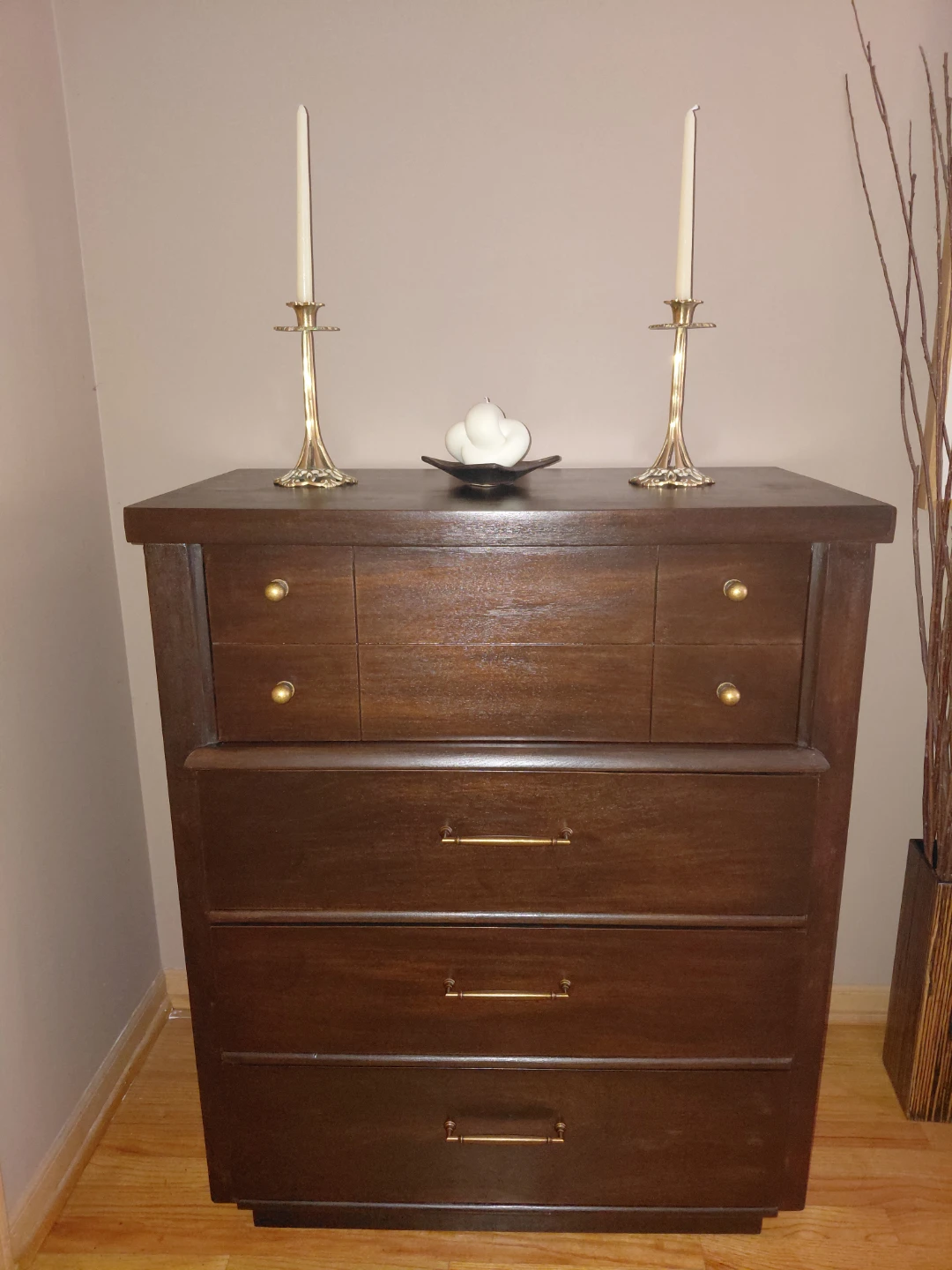 Dark Wood Dresser with Brass Hardware - photo 2