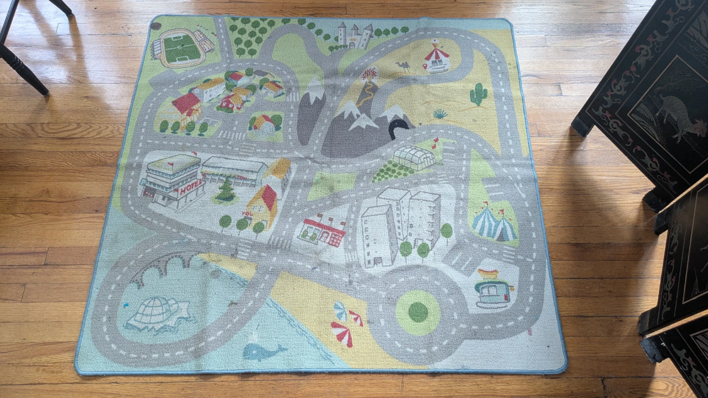 Child Play Rug Mat with Town & Race Track Design