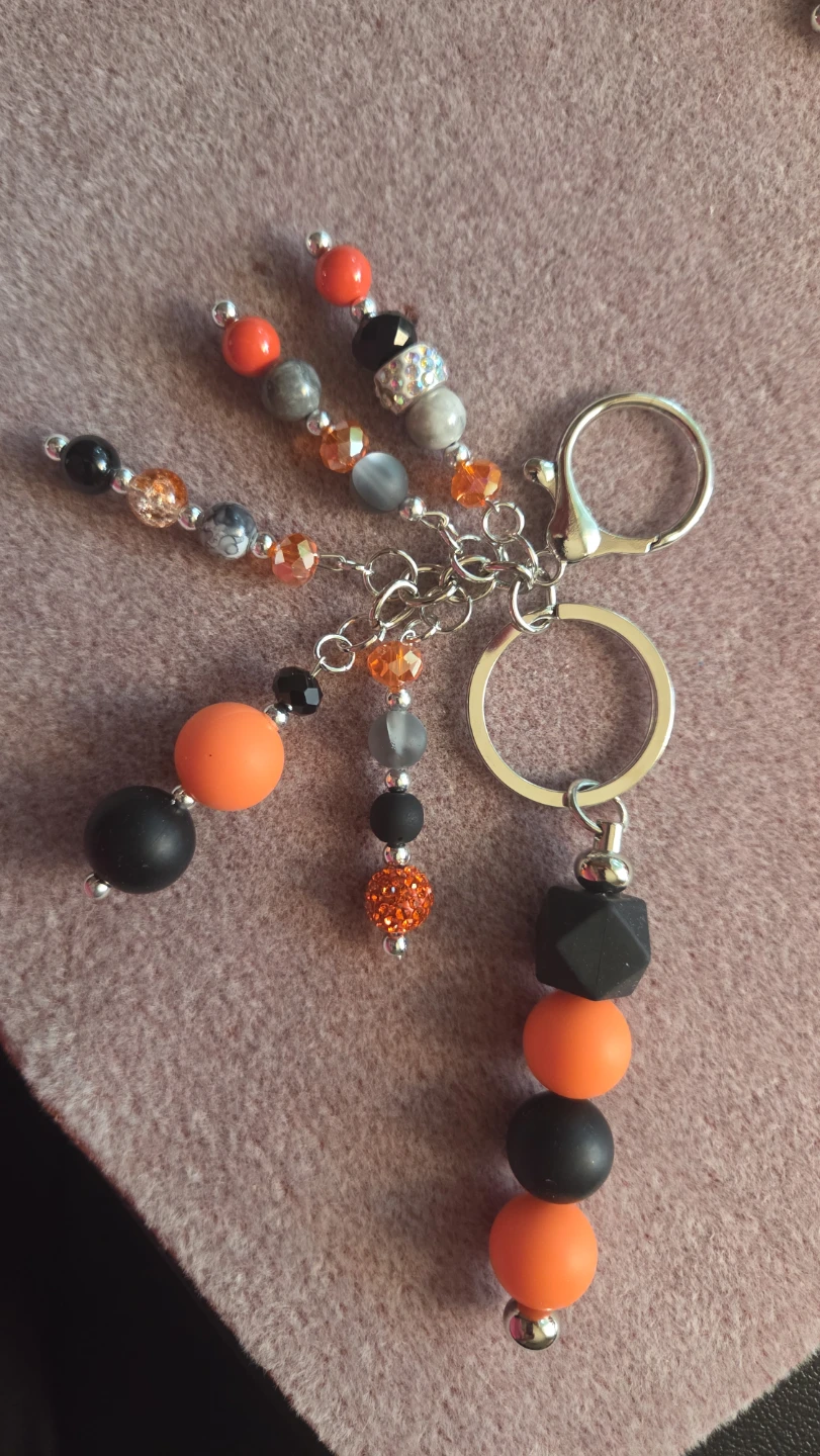 Beaded Keychain Orange, Black, and Gray