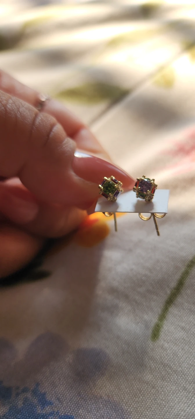 Gold platted Stud Earrings with Colorful Gems - photo 4