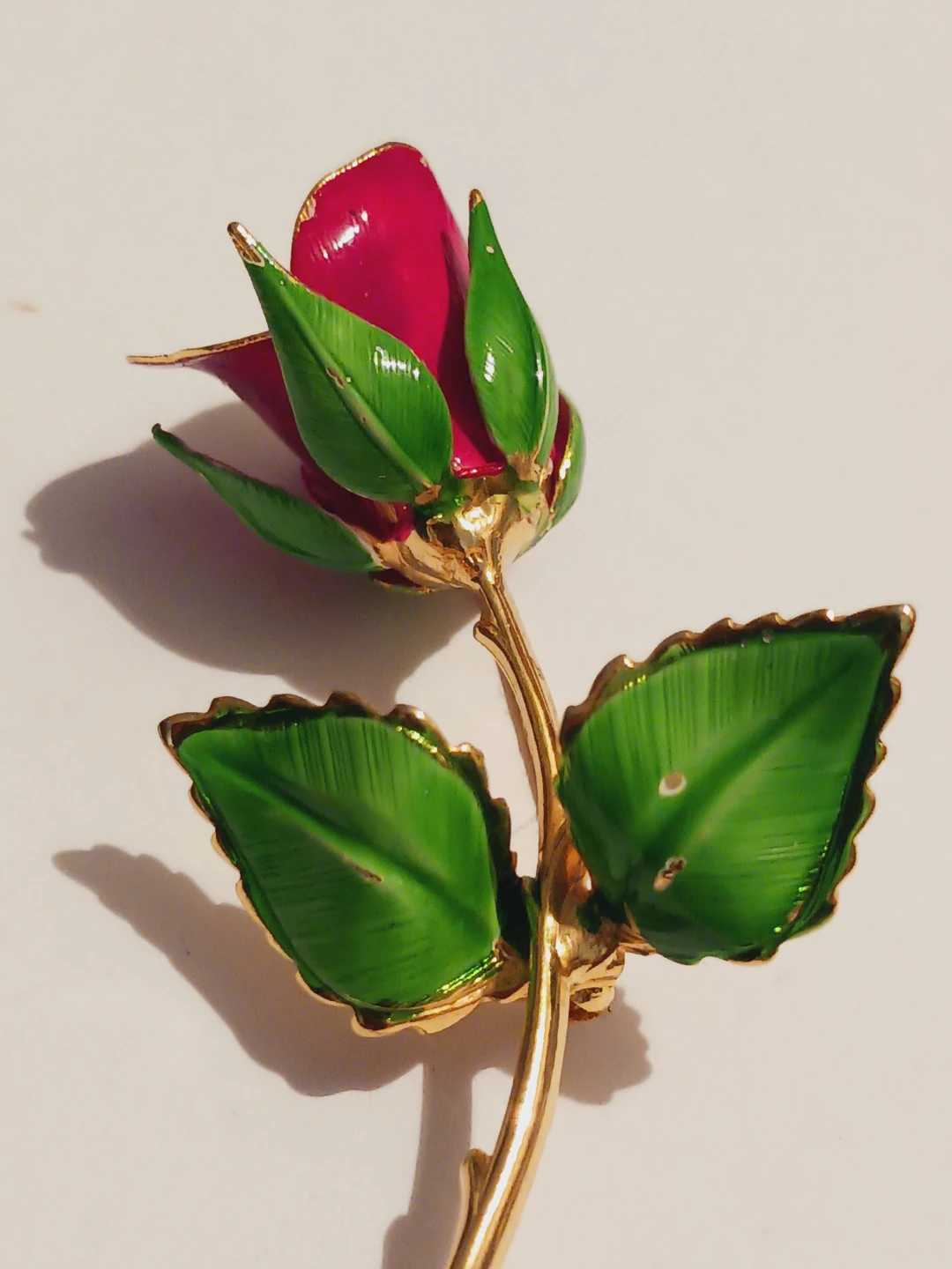 Fabulous Enameled 🌹 Red Rose Flower Brooch - photo 4
