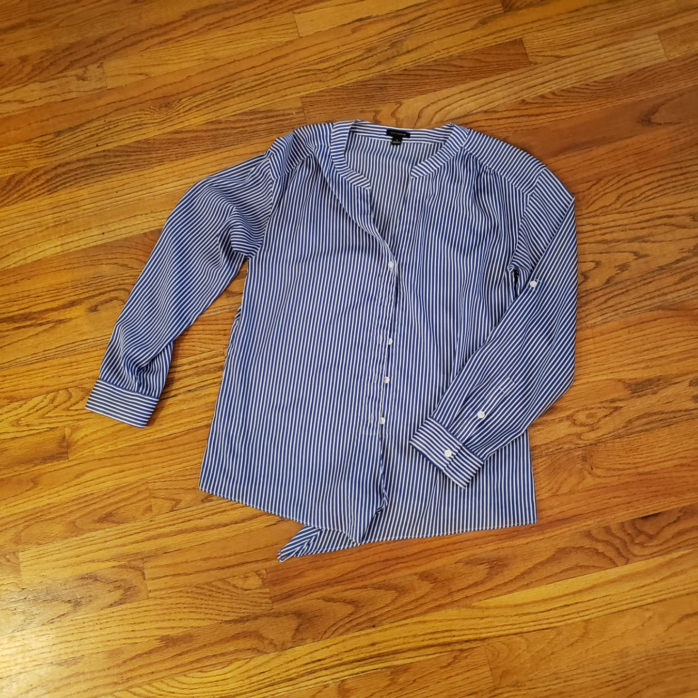 Ann Taylor Blue and White Striped Button-Up Blouse - Size S