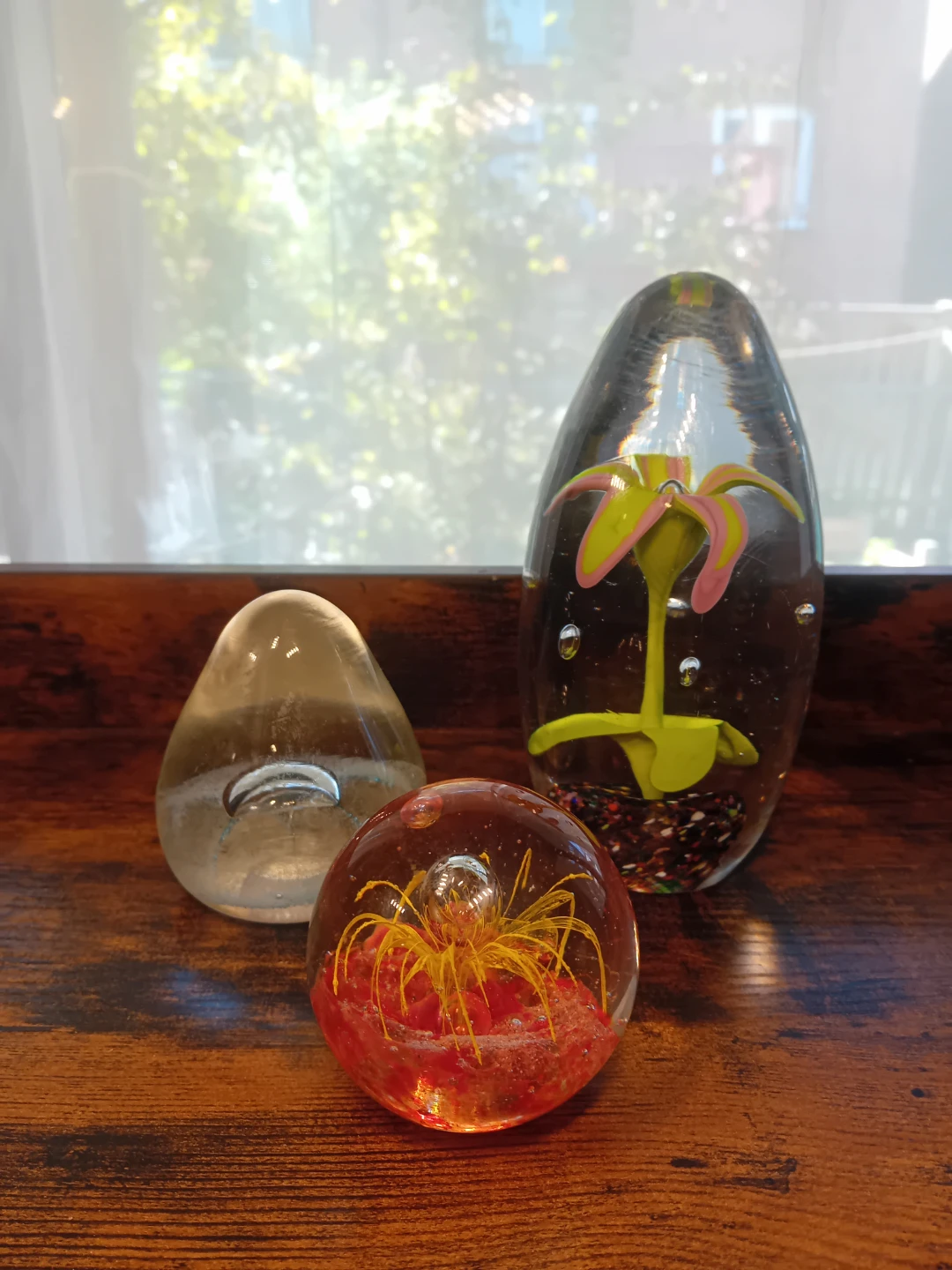 Set of 3 Glass Paperweights - Floral and Abstract Designs - photo 2