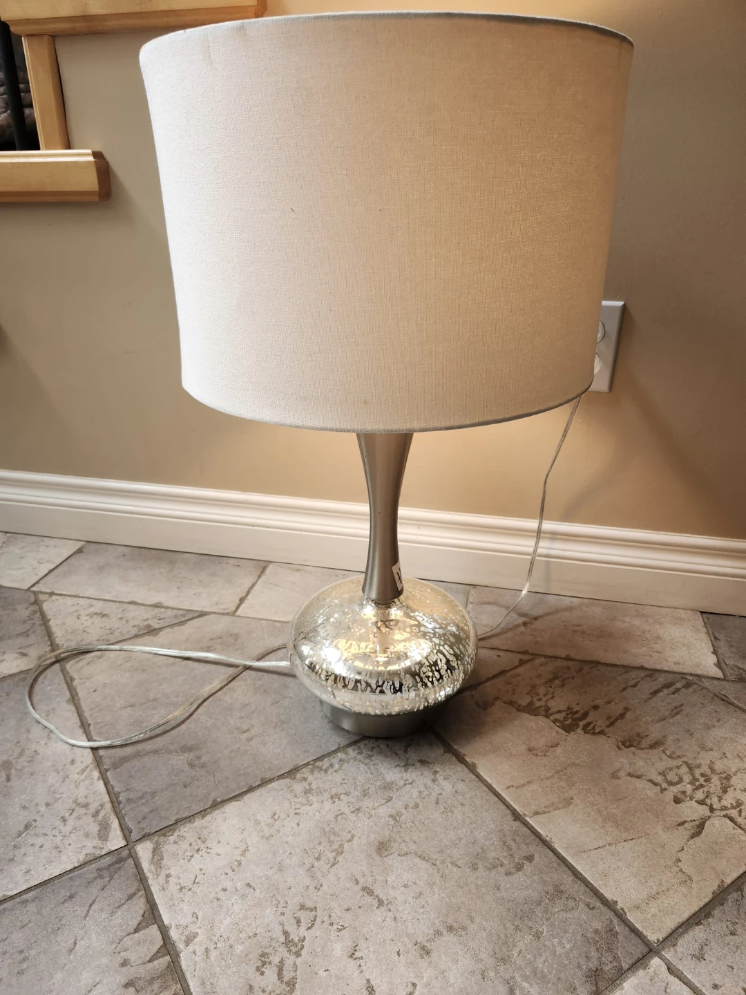 Glass Base Table Lamp with White Shade