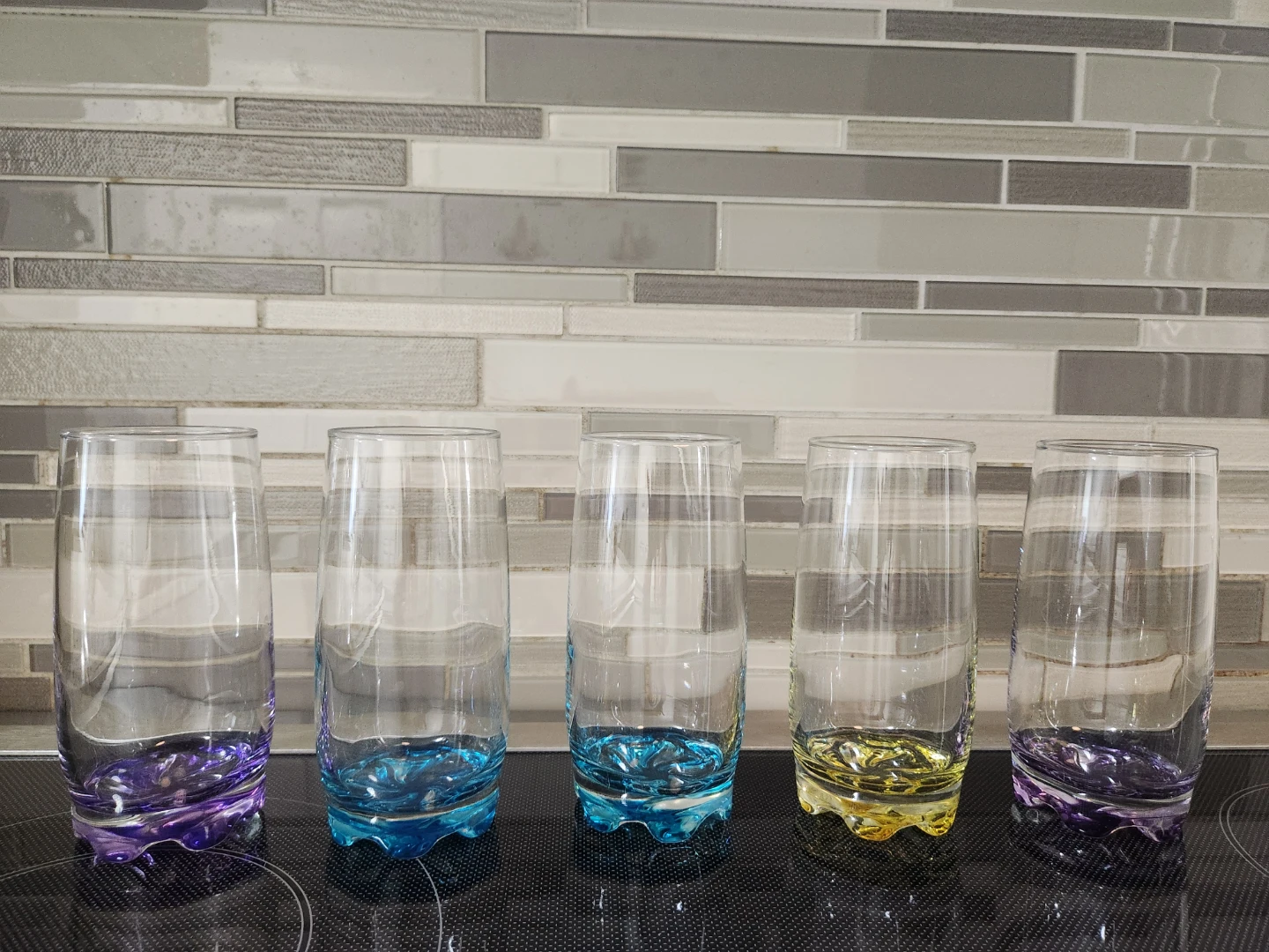 Set of 5 Coloured Base Tumbler Glasses