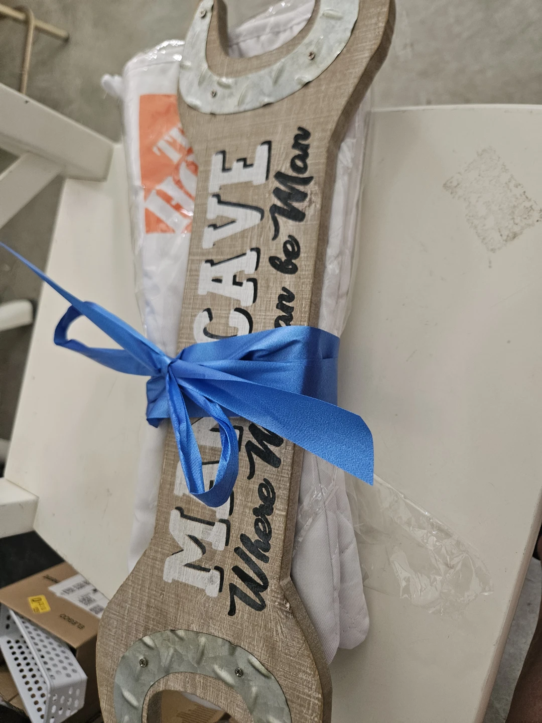Home Depot Oven Mitts and Dad sign