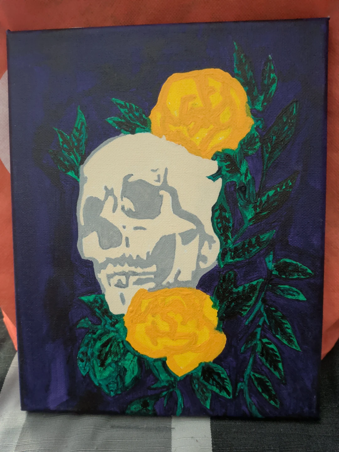 Skull and Yellow Roses Canvas Painting