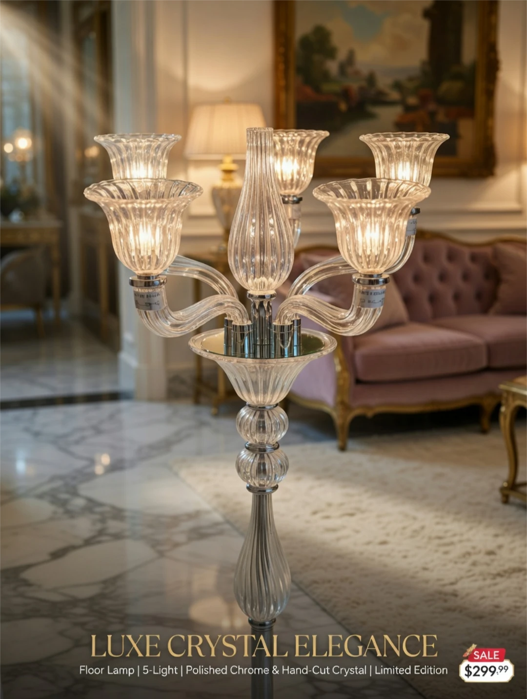Luxe Crystal Elegance 5-Light Floor Lamp - photo 2