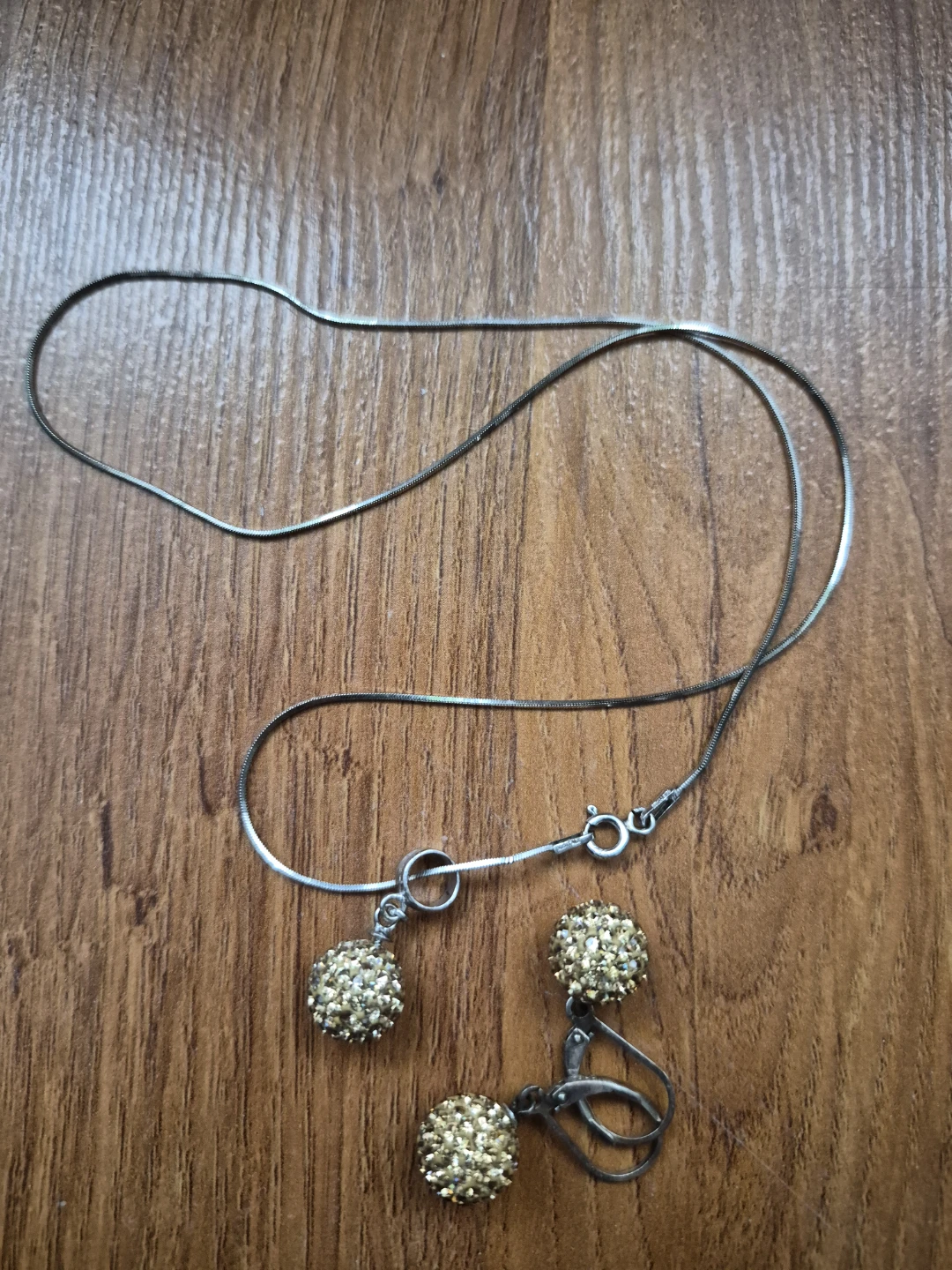 Silver Ball Pendant Necklace and Earrings Set