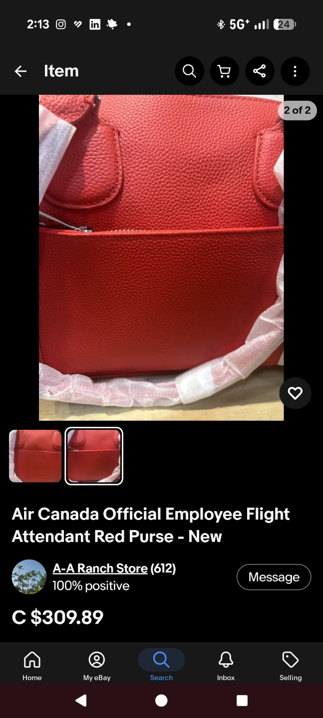 RARE Official Air Canada Flight Attendant Red Leather Purse - photo 5