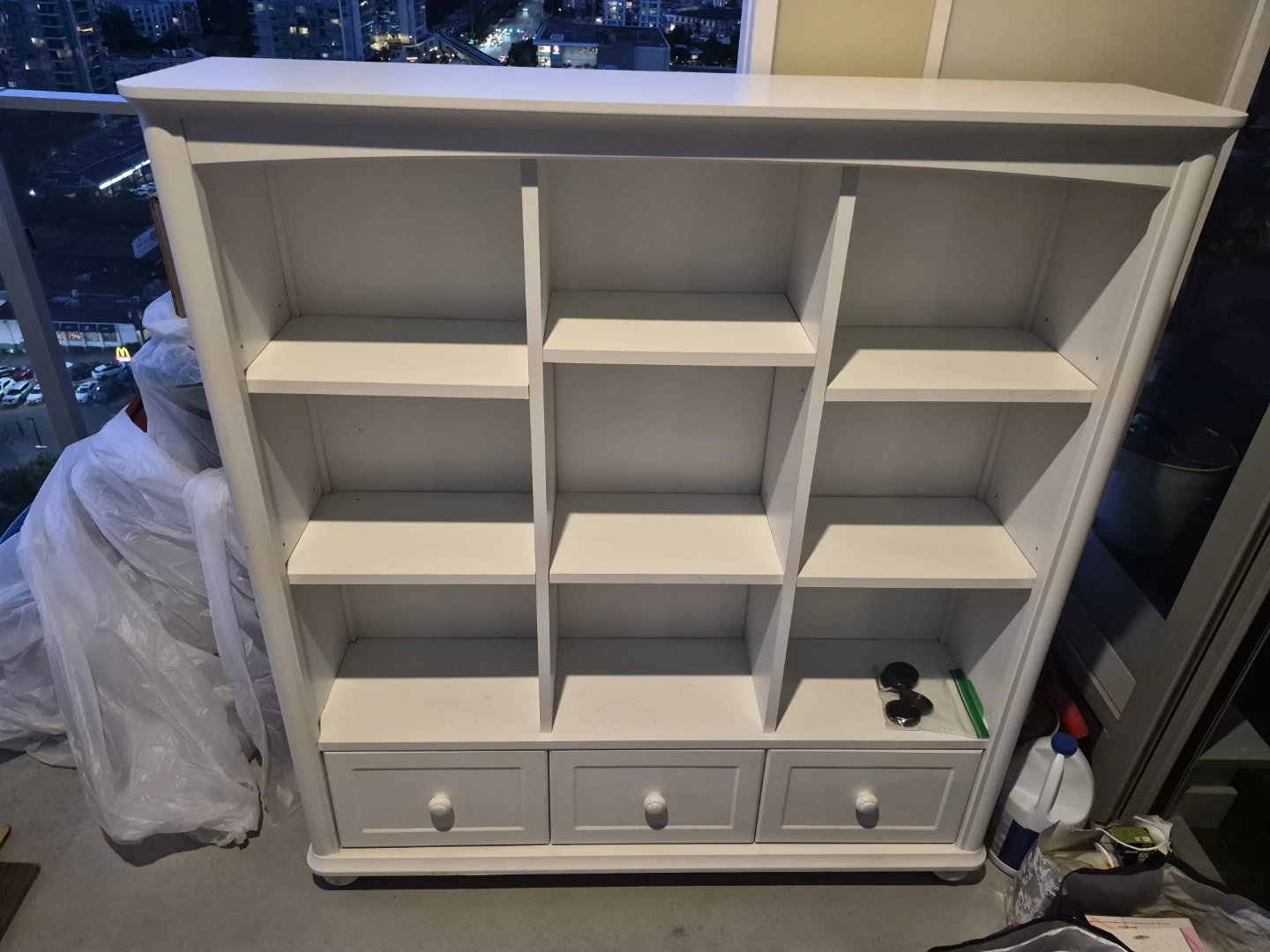 Solid Wood 9-Cube Bookcase with 3 Drawers