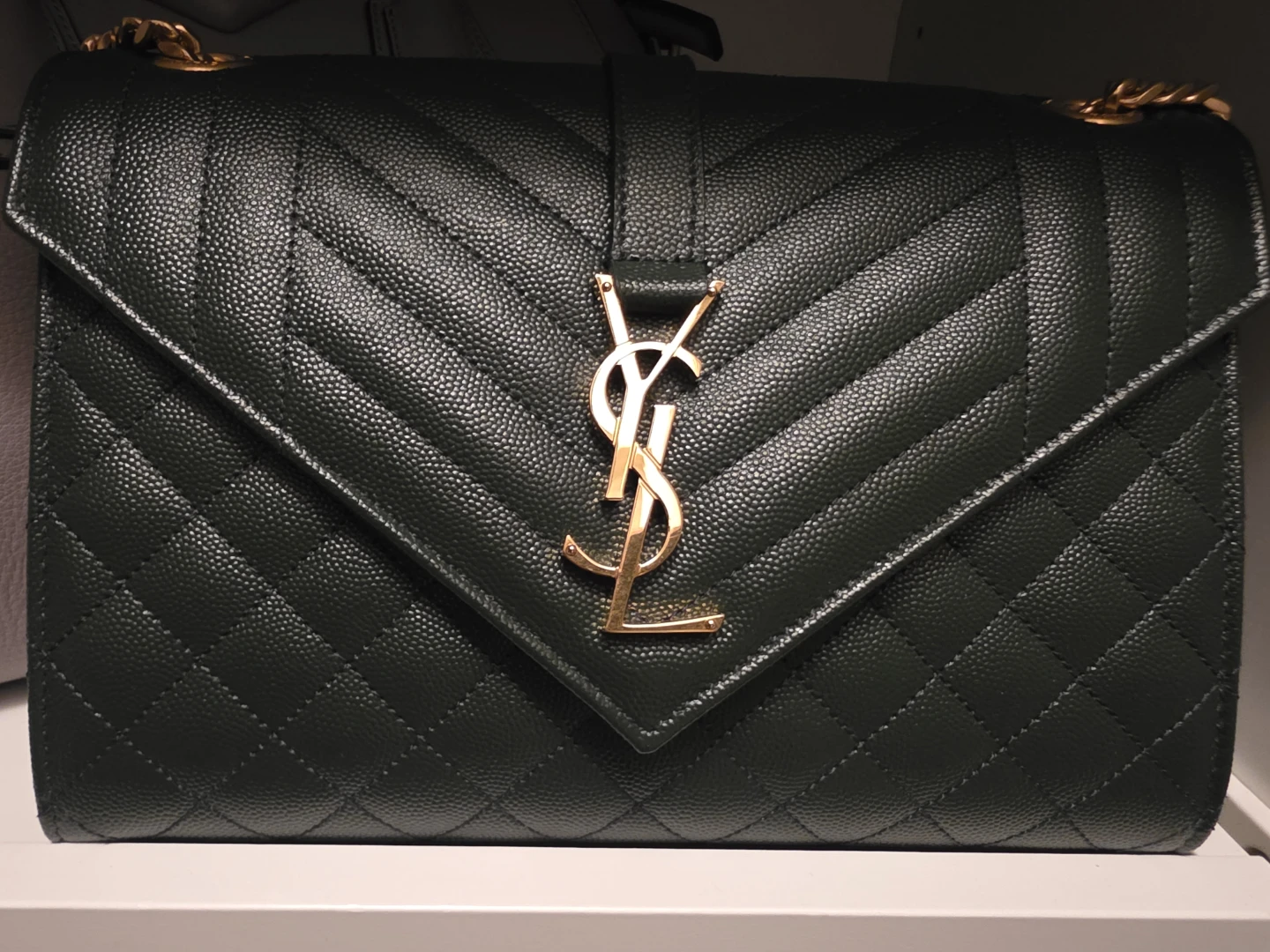 YSL Envelope Medium Bag – Black Grain de Poudre Leather