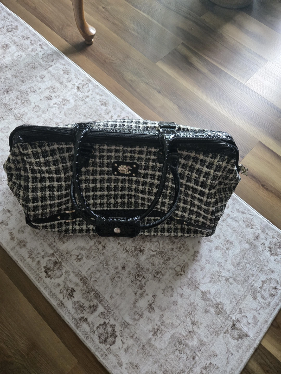 Tweed Rolling Duffle Bag with Faux Leather Accents - photo 2