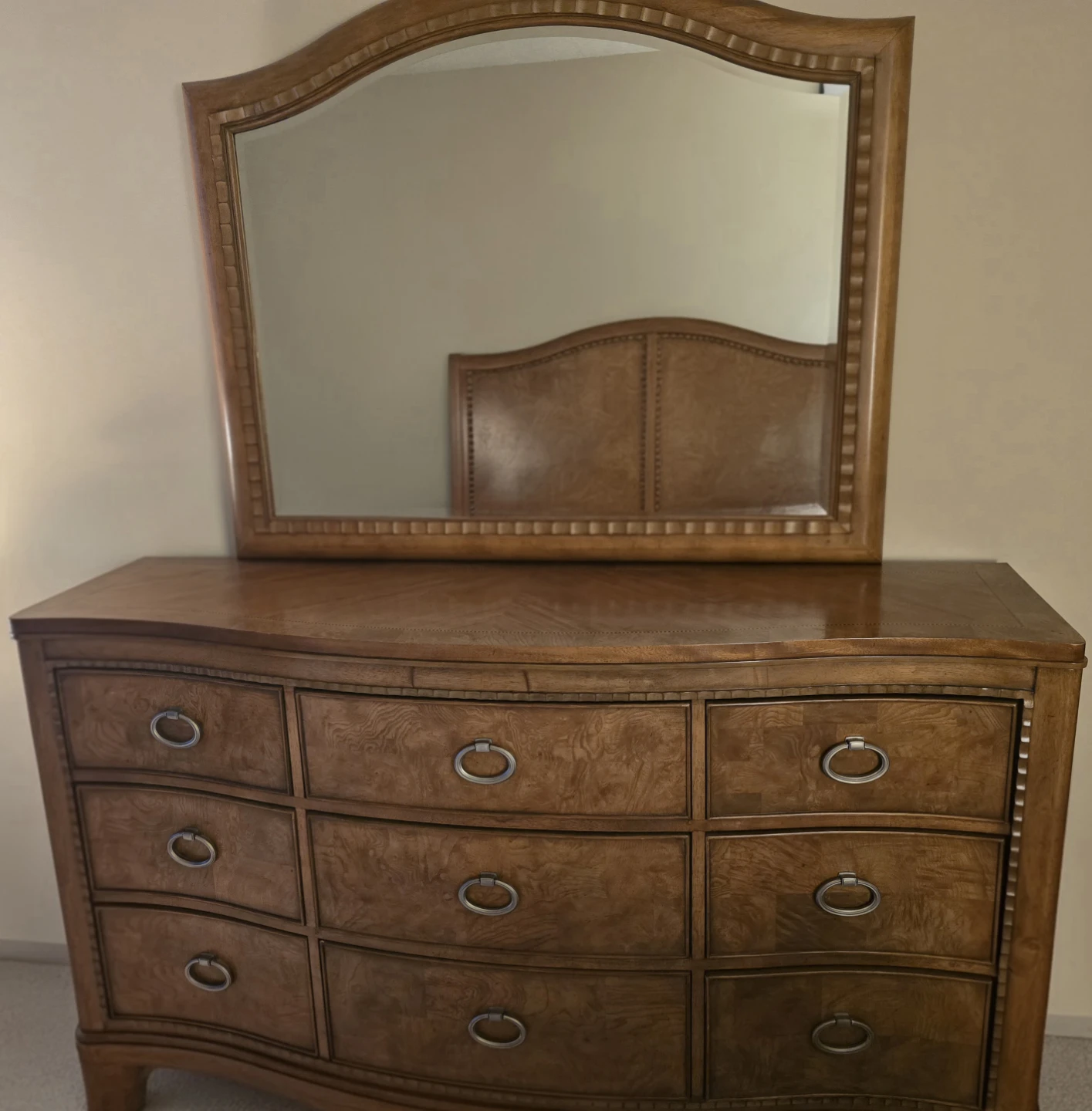 Stunning Burl Wood Dresser and Mirror