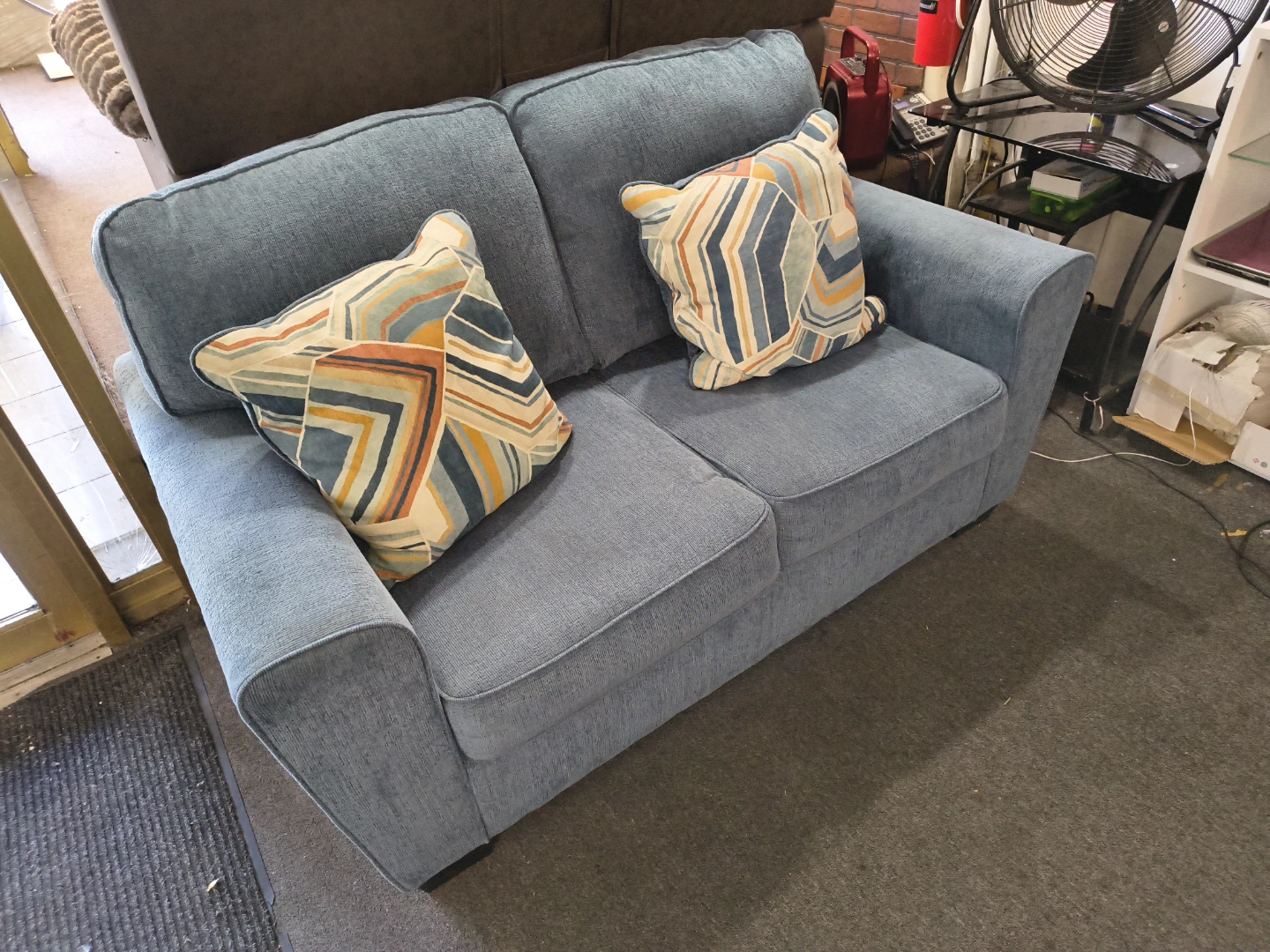 Blue Loveseat Sofa with Decorative Pillows