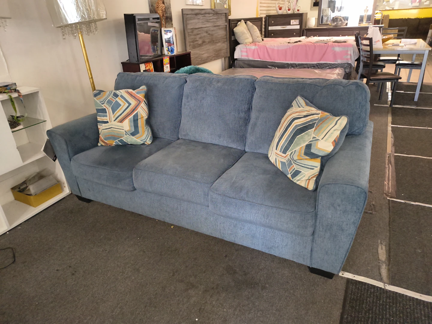Blue Loveseat Sofa with Decorative Pillows - photo 2