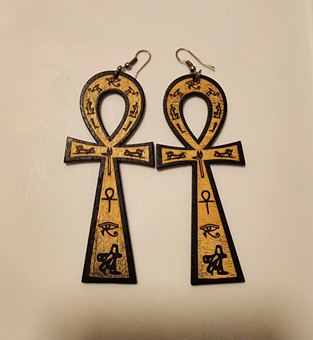 Wooden Ankh Earrings with Hieroglyphs - photo 2