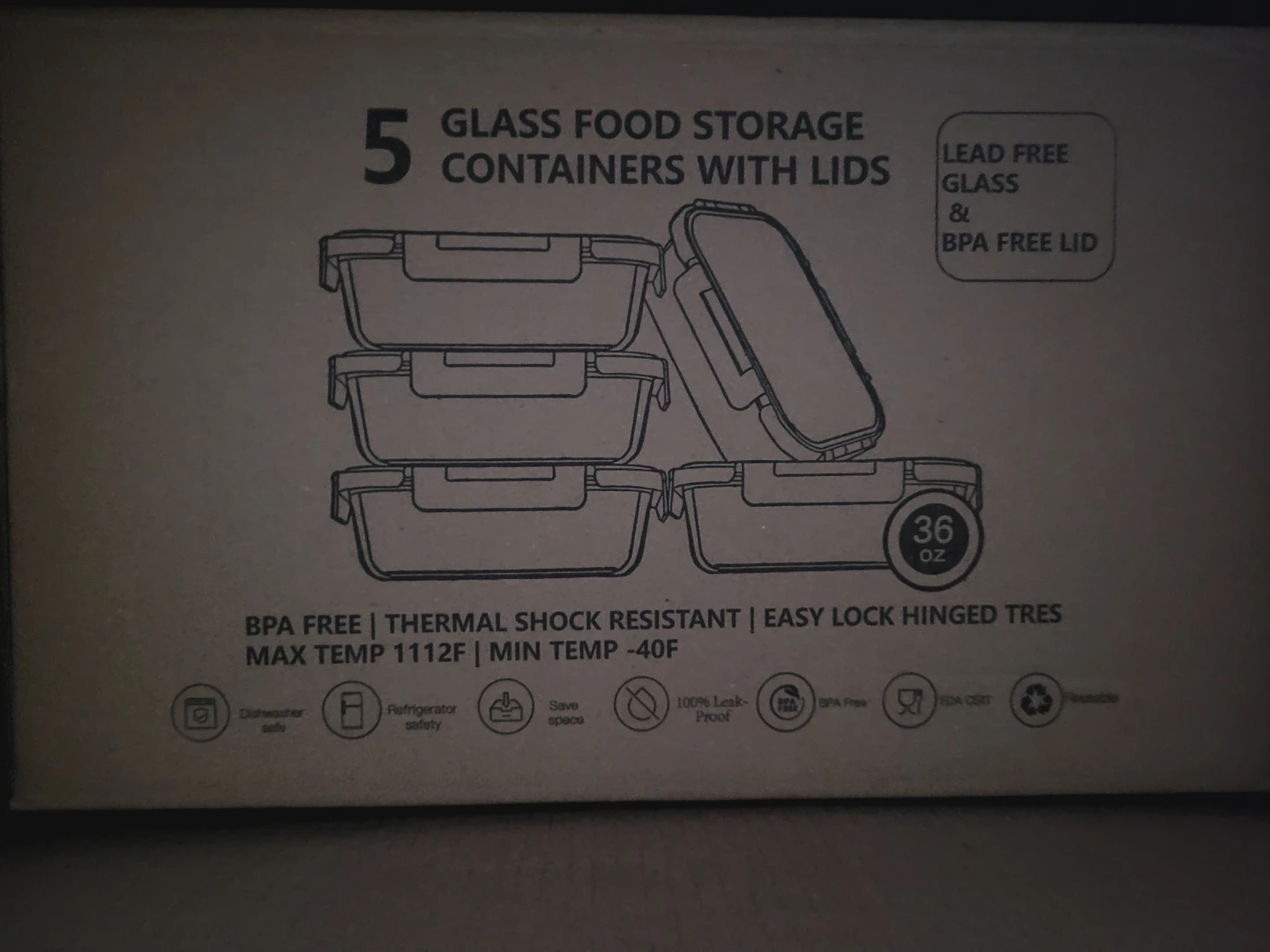 DAS TRUST 5 Pack 36oz Glass Food Storage Containers with Lids - photo 2